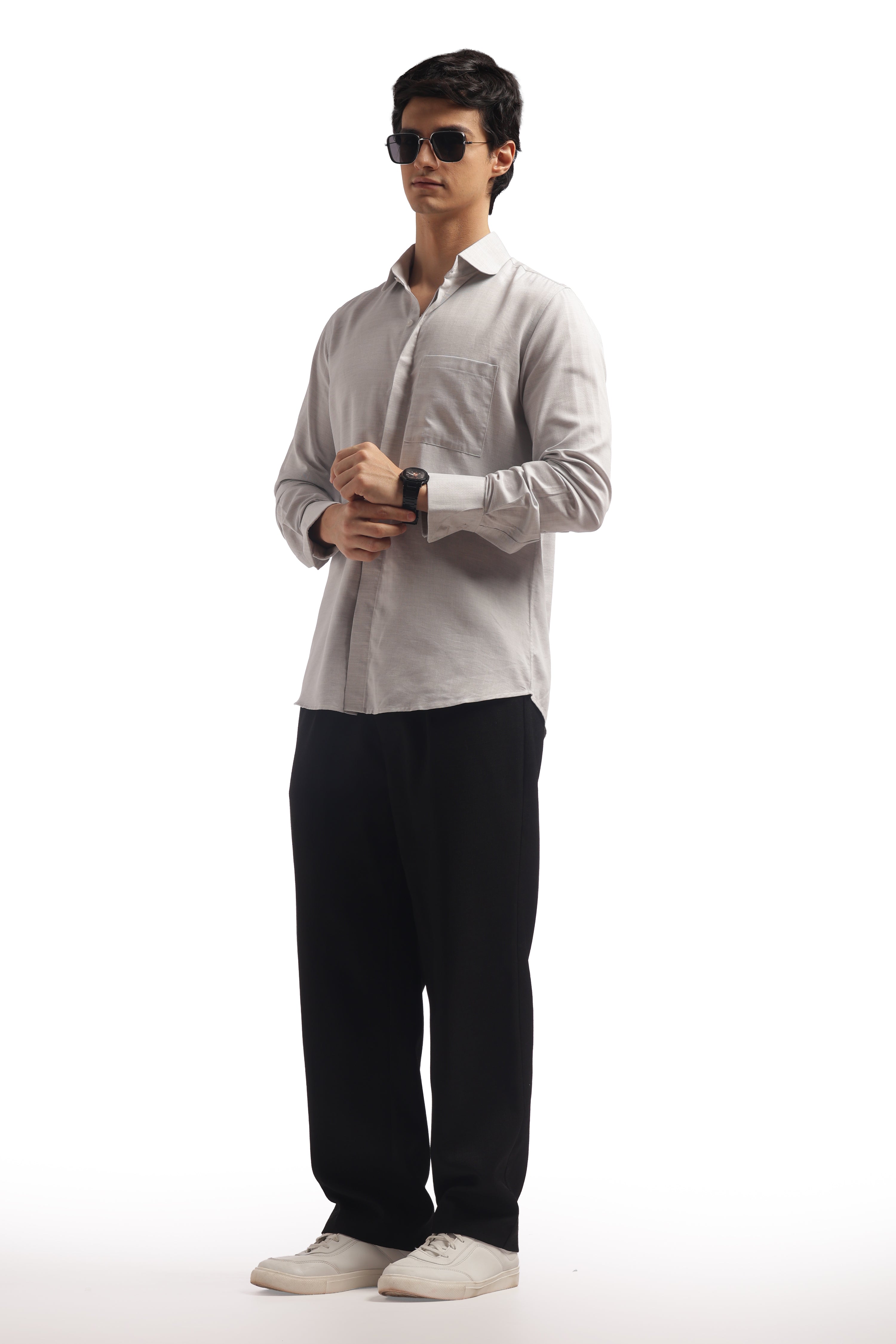 Light Grey Club Collar Relax Fit Shirt