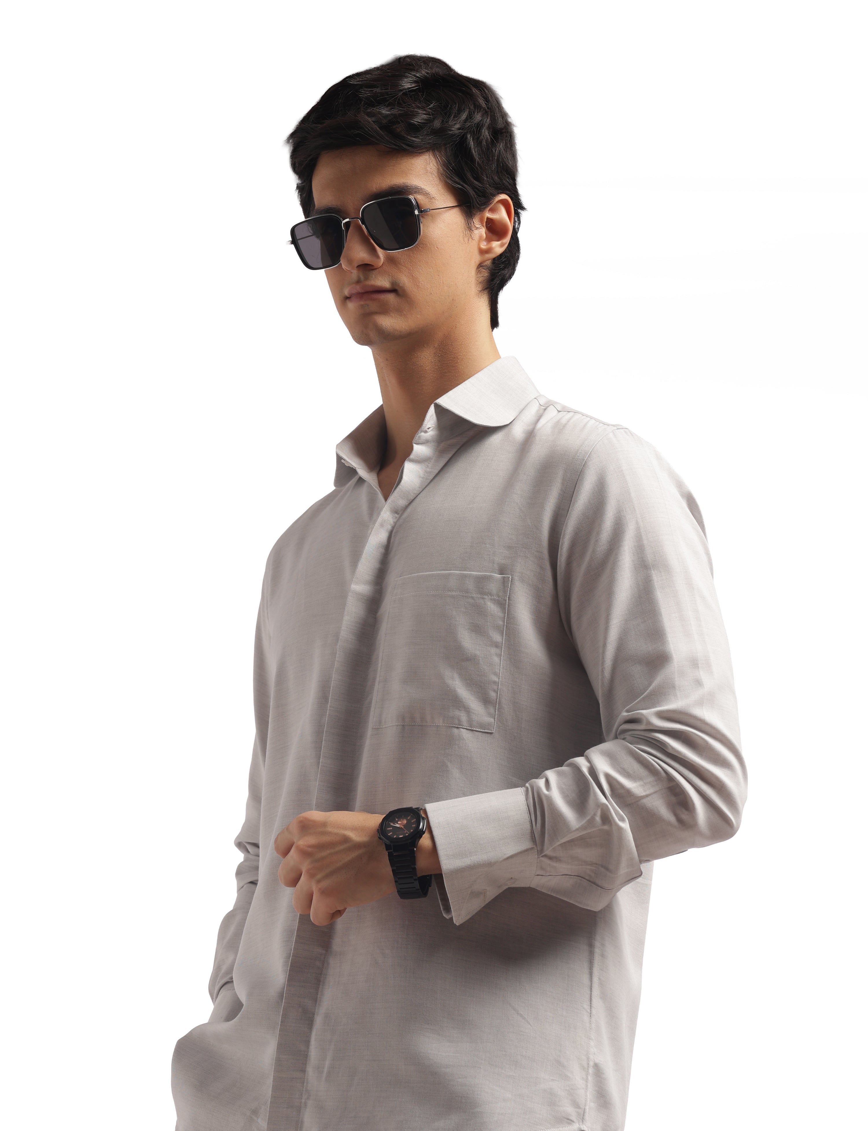 Light Grey Club Collar Relax Fit Shirt