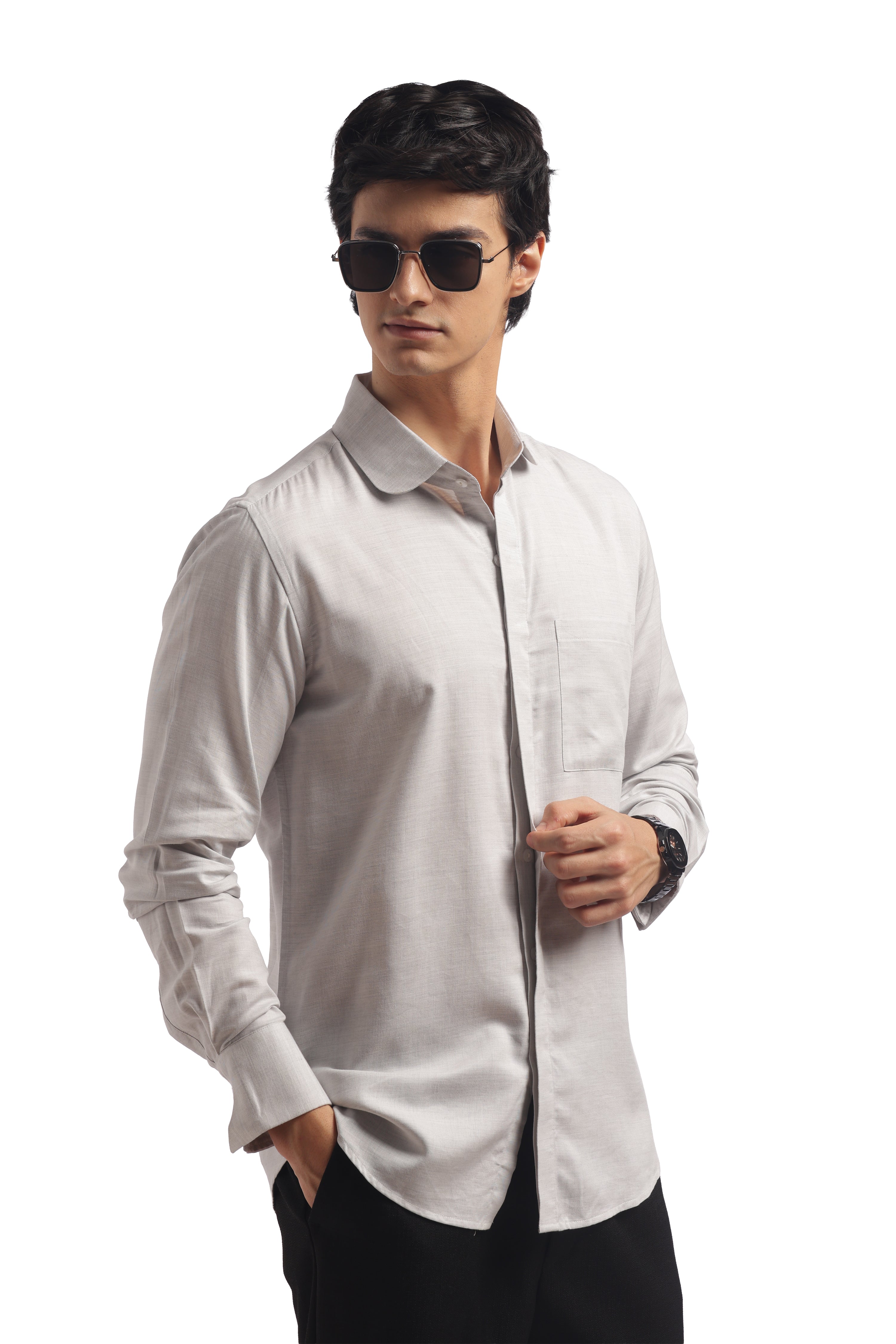 Light Grey Club Collar Relax Fit Shirt