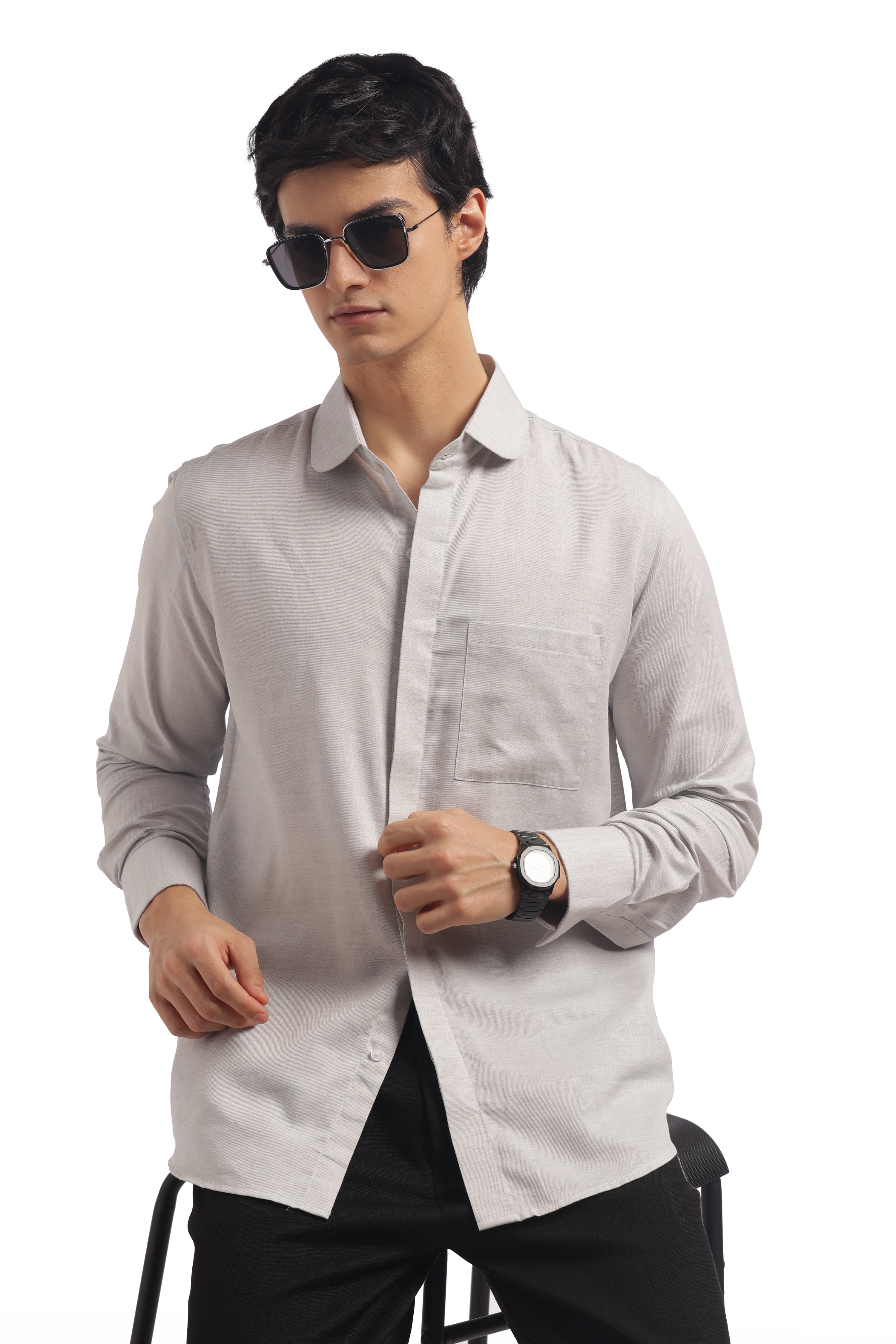 Light Grey Club Collar Relax Fit Shirt
