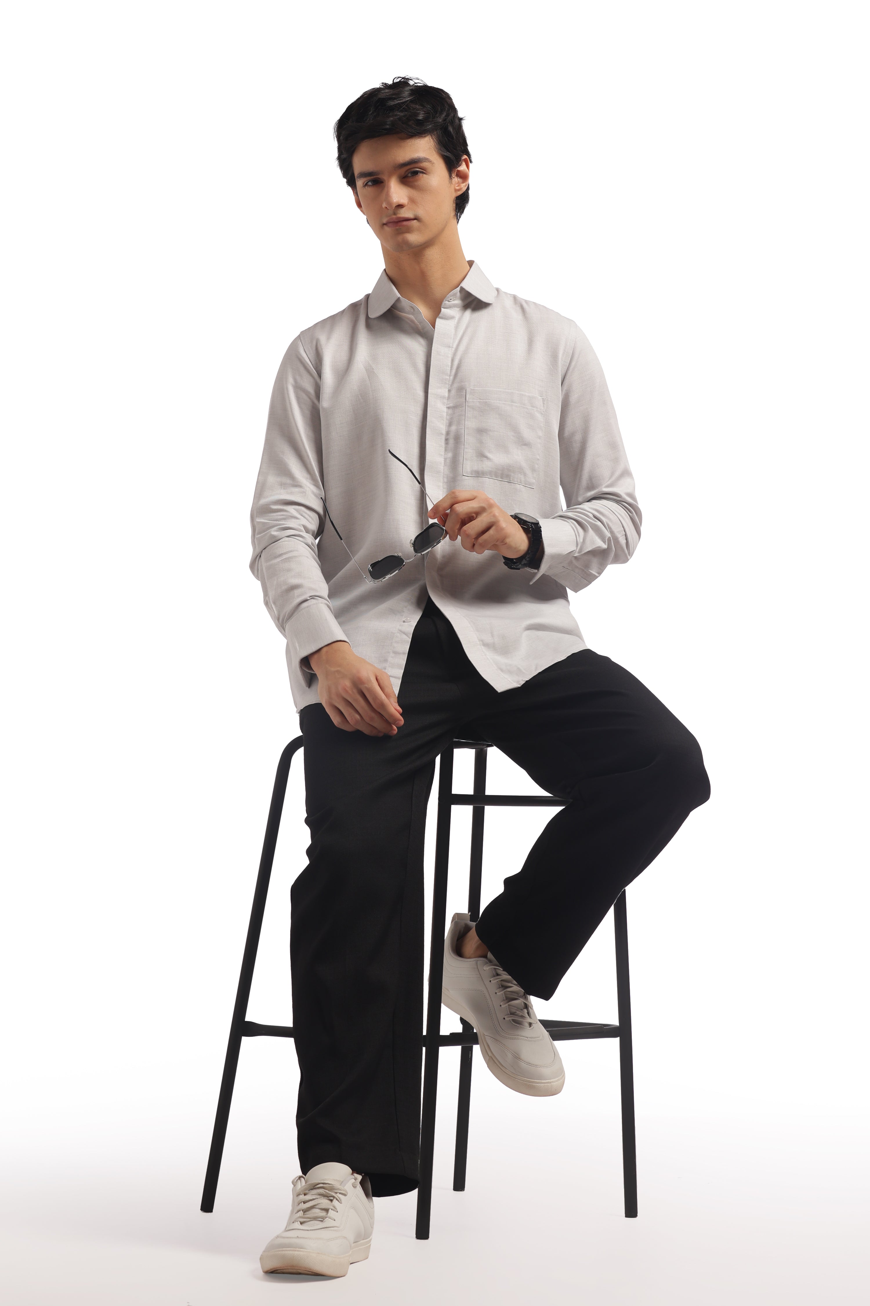 Light Grey Club Collar Relax Fit Shirt