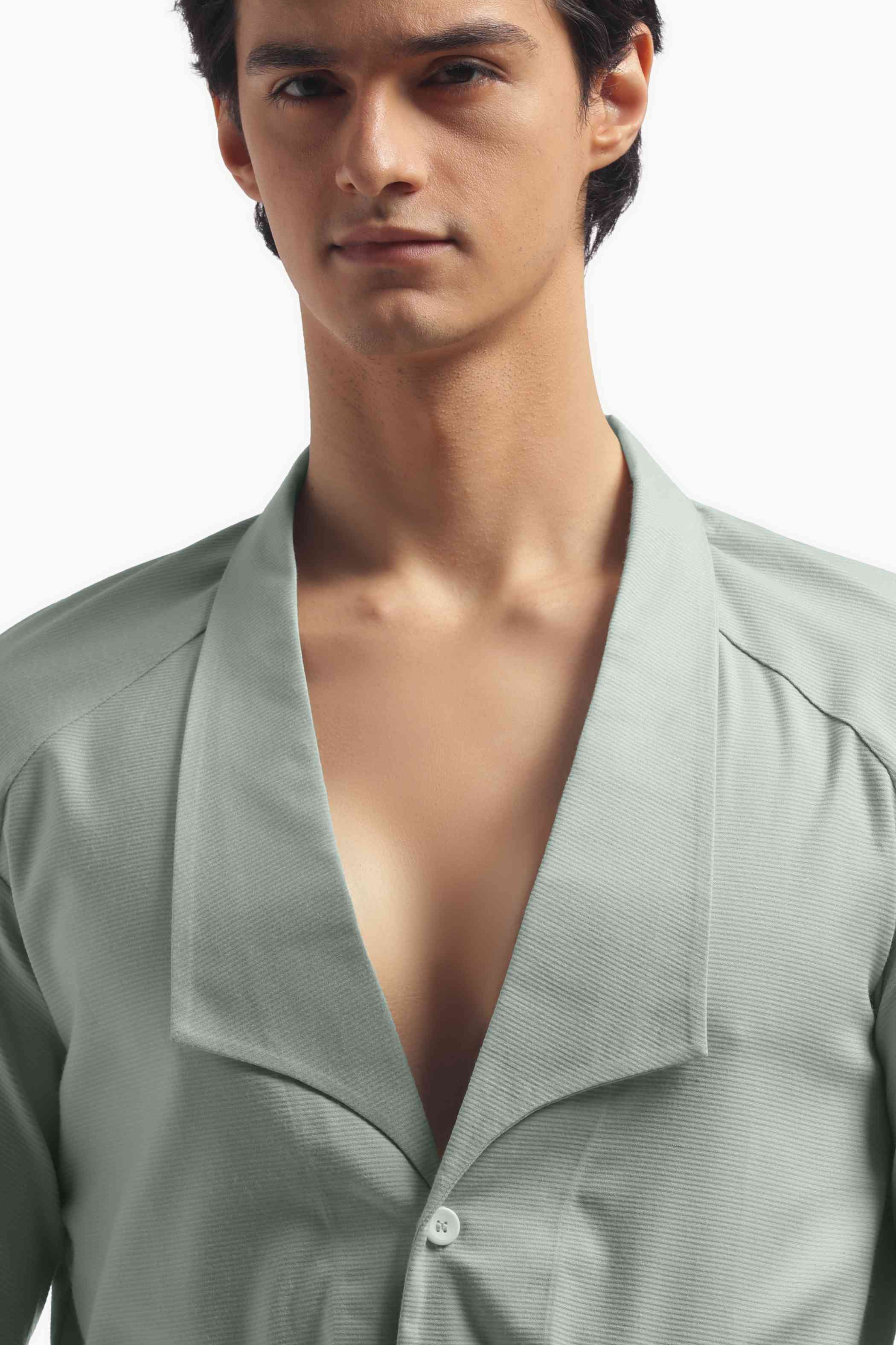 Pastel Green Blazer Collar Belted Jacket