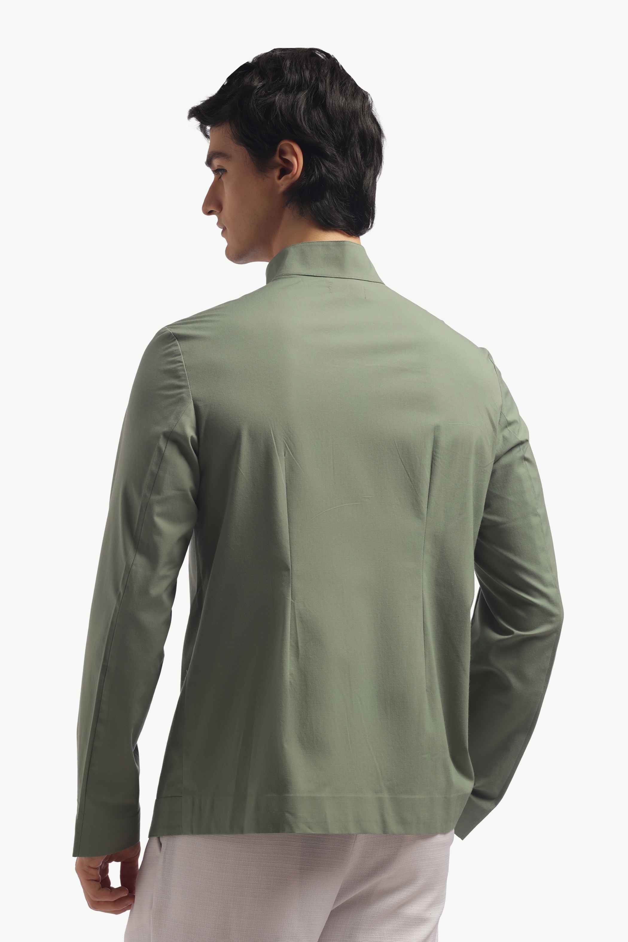 Muted Green High Collar Shirt