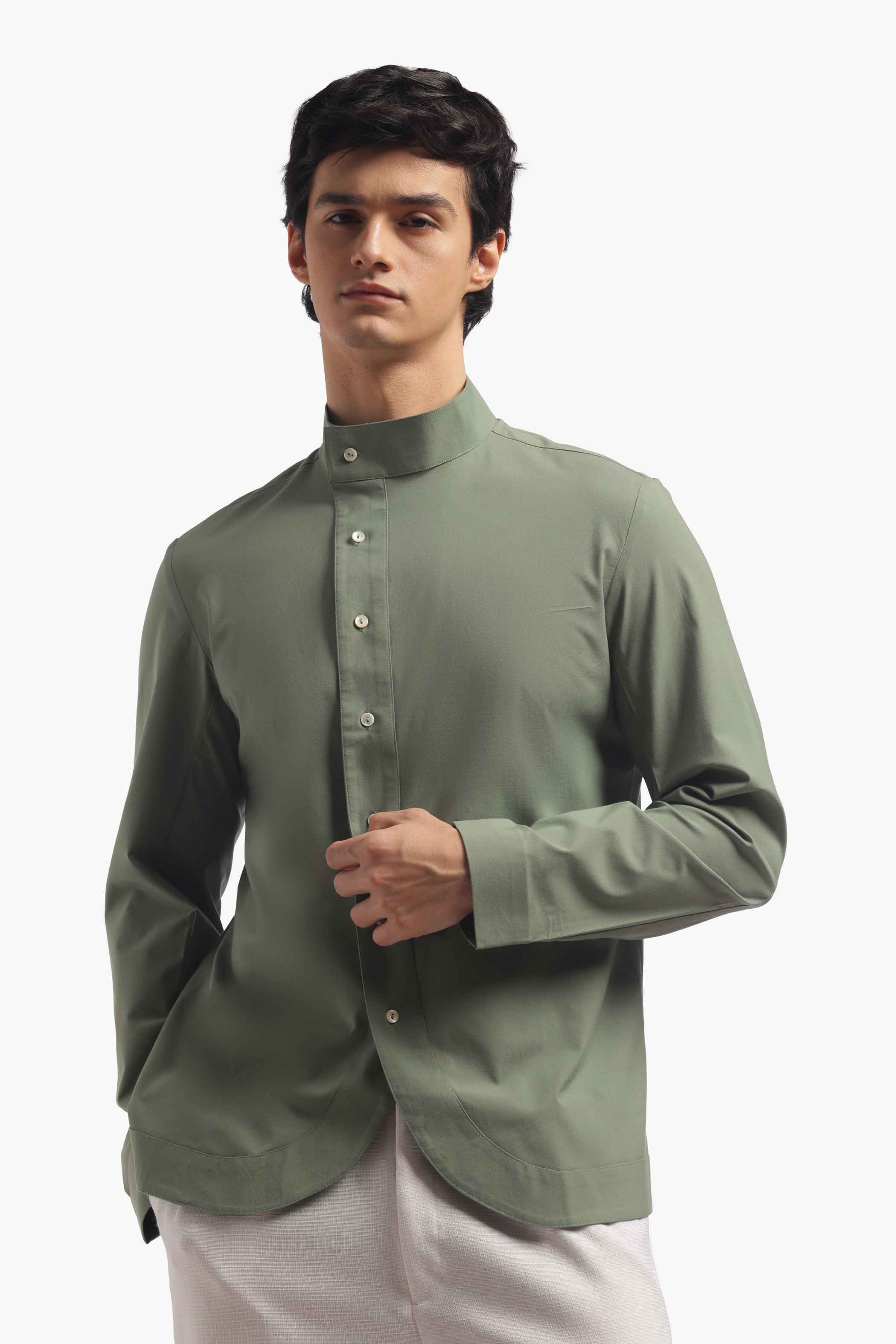 Muted Green High Collar Shirt