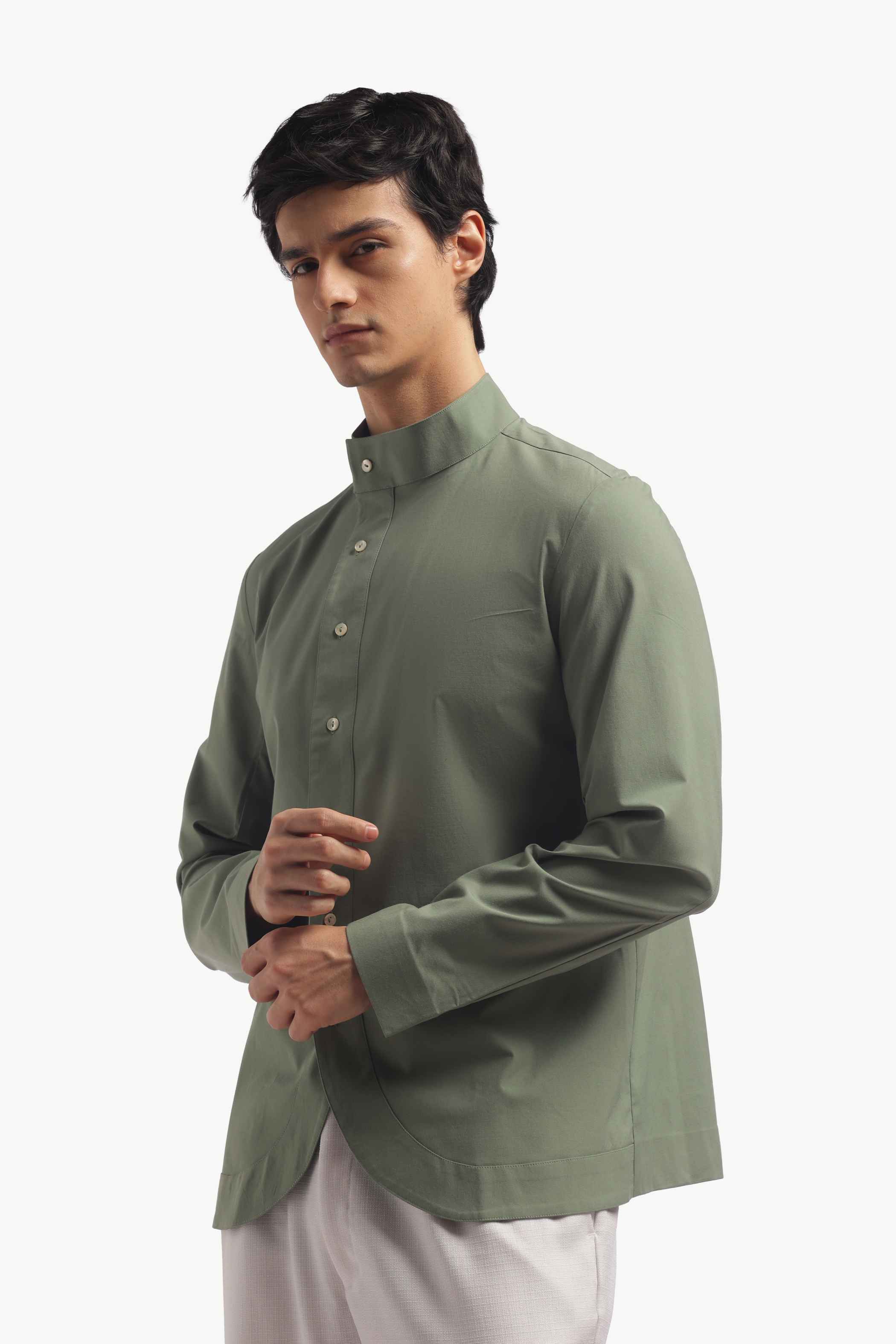 Muted Green High Collar Shirt