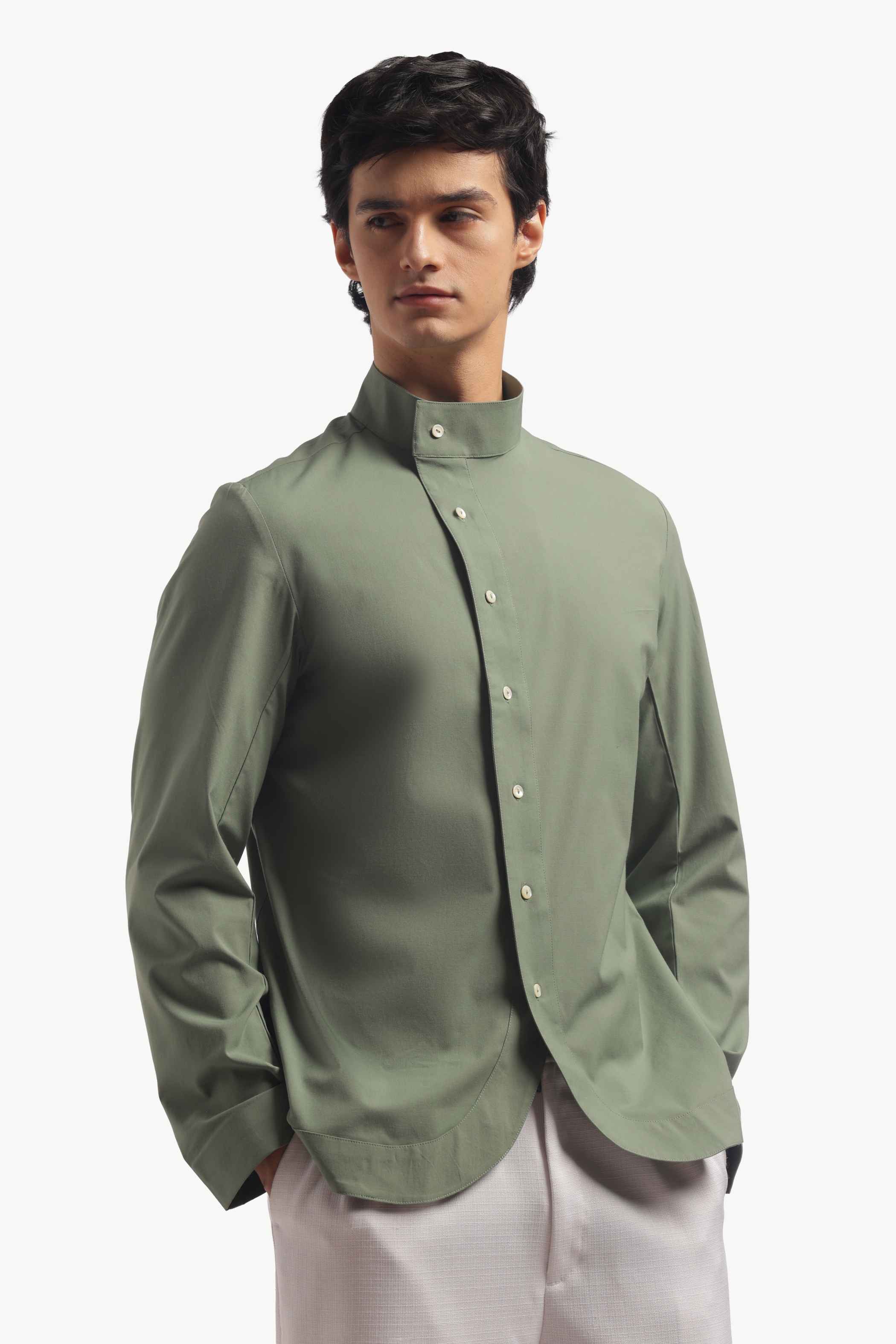 Muted Green High Collar Shirt