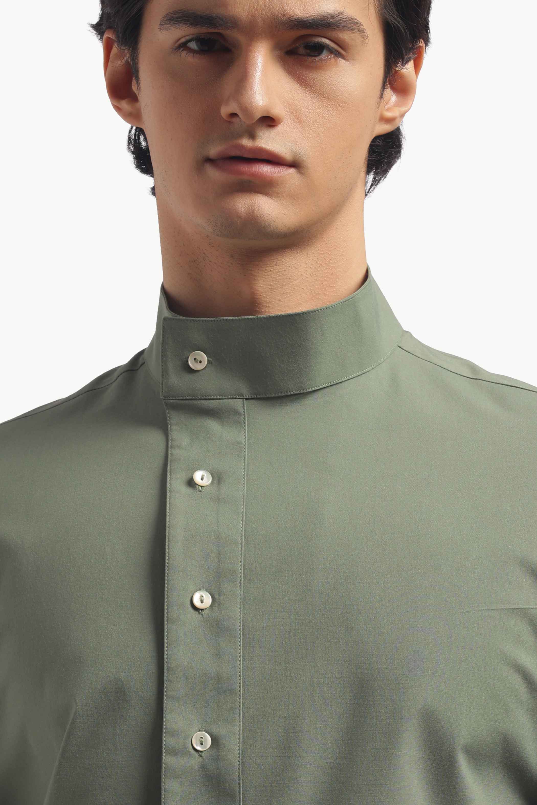 Muted Green High Collar Shirt