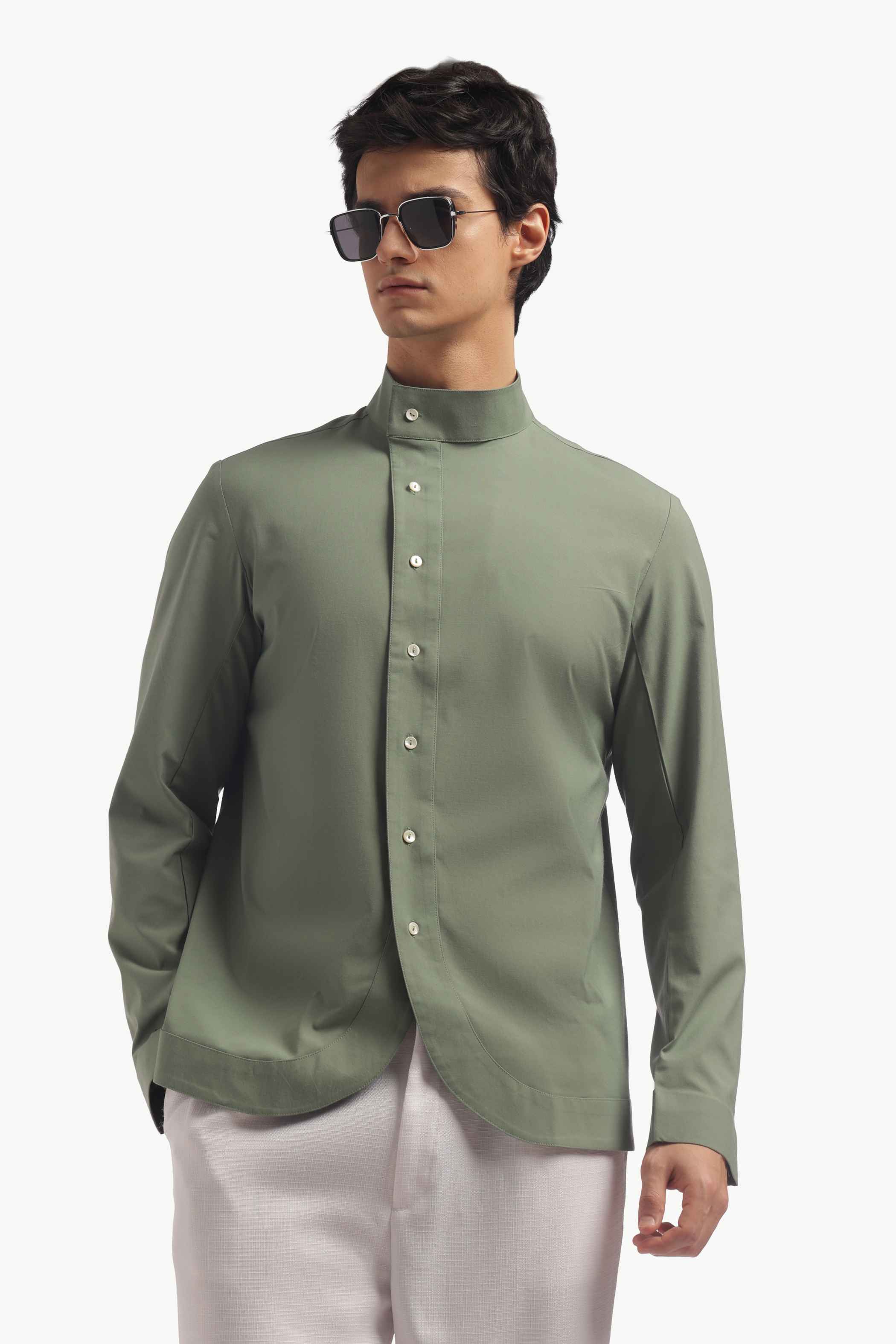 Muted Green High Collar Shirt
