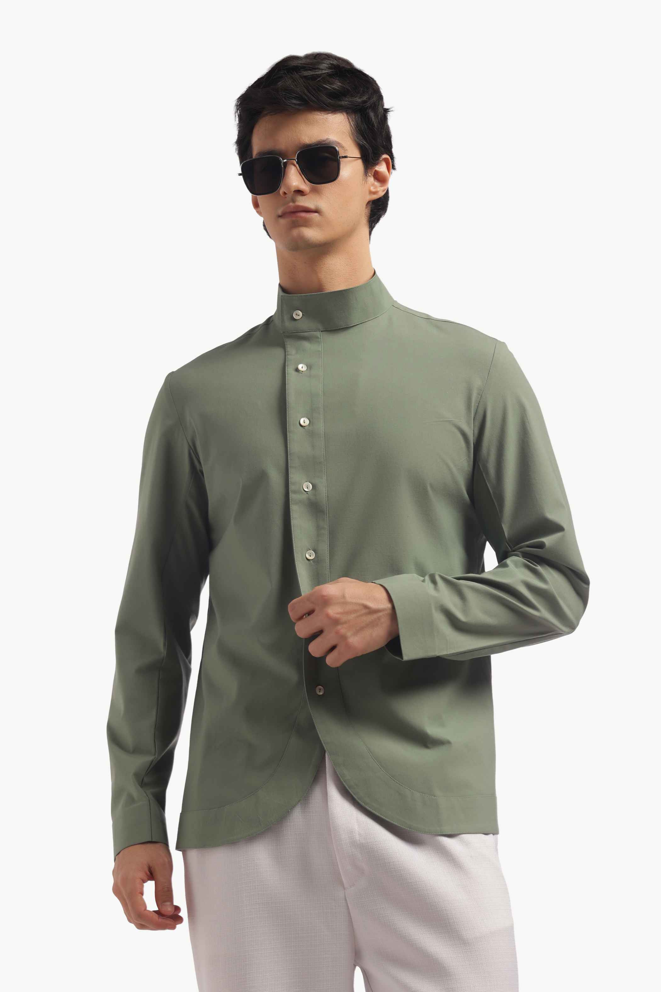 Muted Green High Collar Shirt