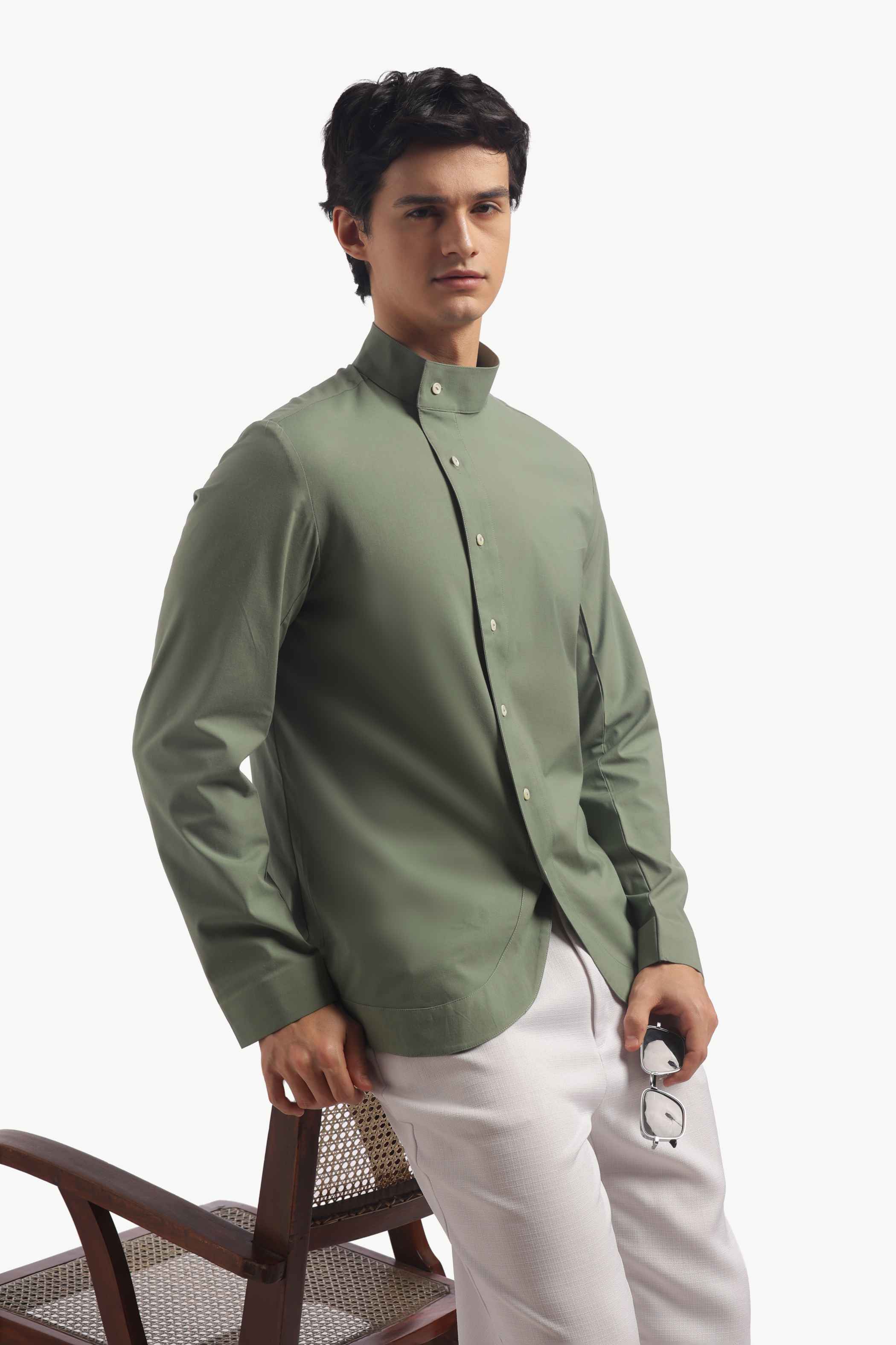 Muted Green High Collar Shirt