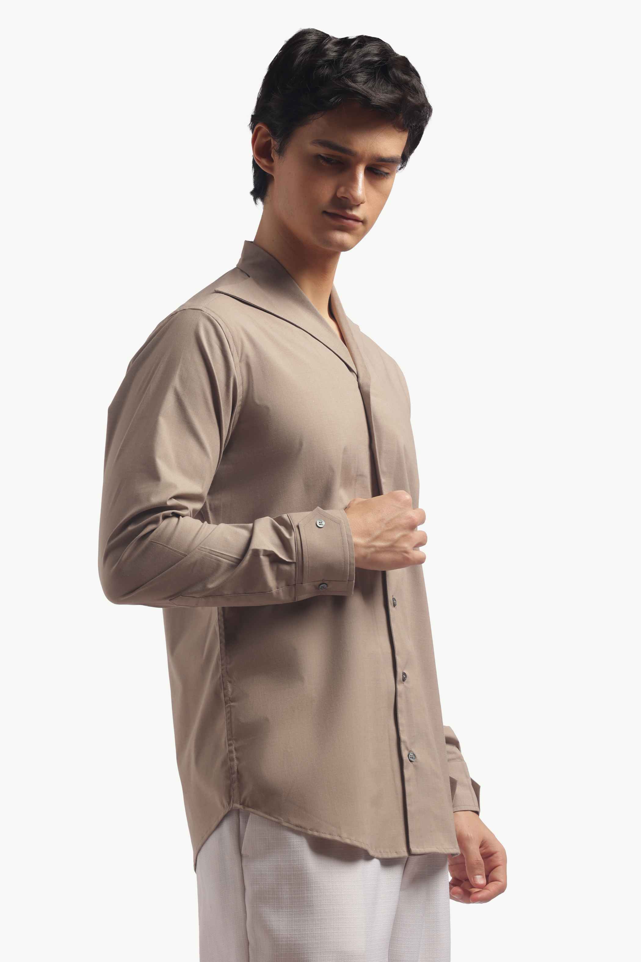 Soft Beige Sailor Collar Shirt