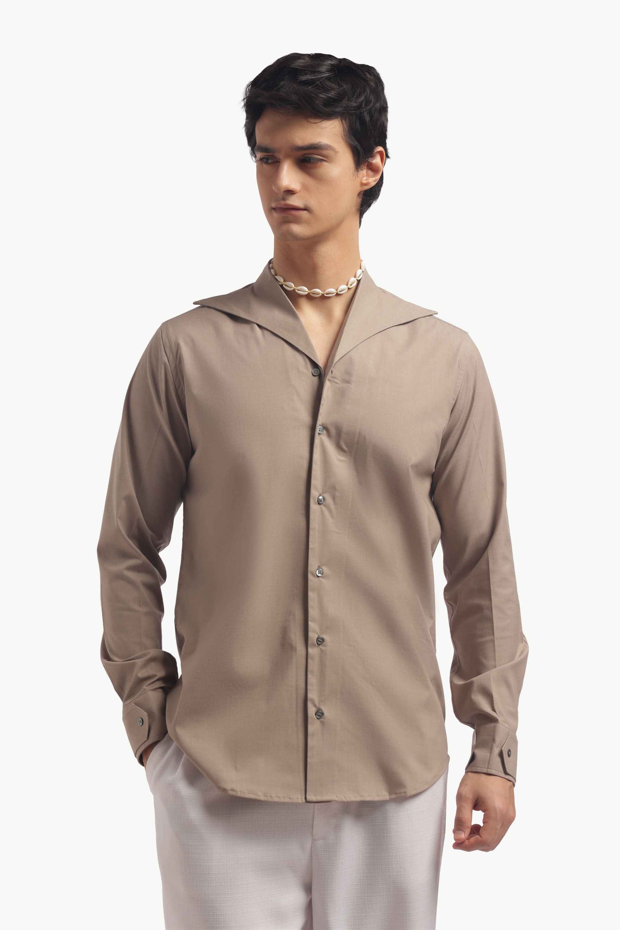 Soft Beige Sailor Collar Shirt