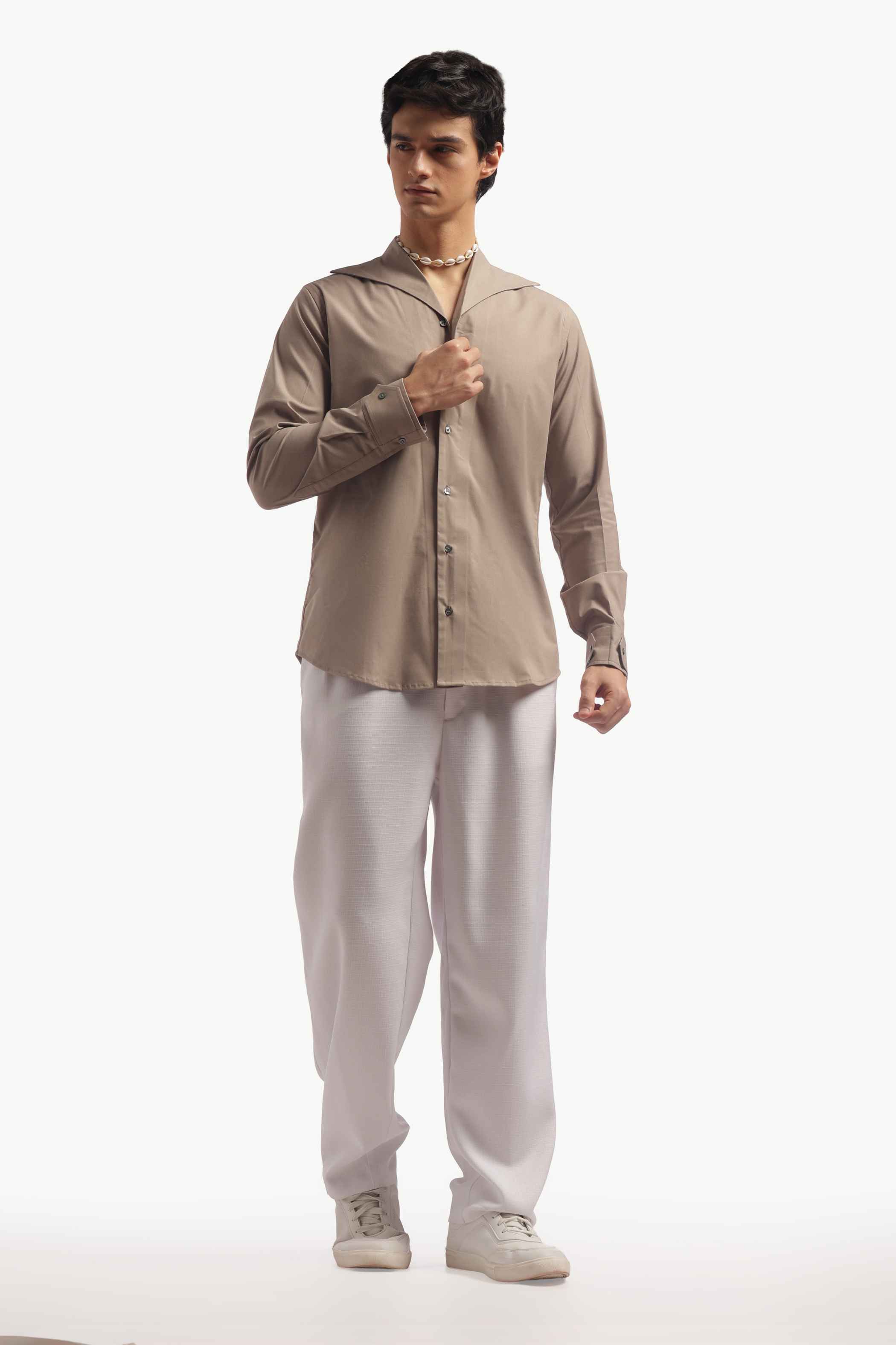 Soft Beige Sailor Collar Shirt