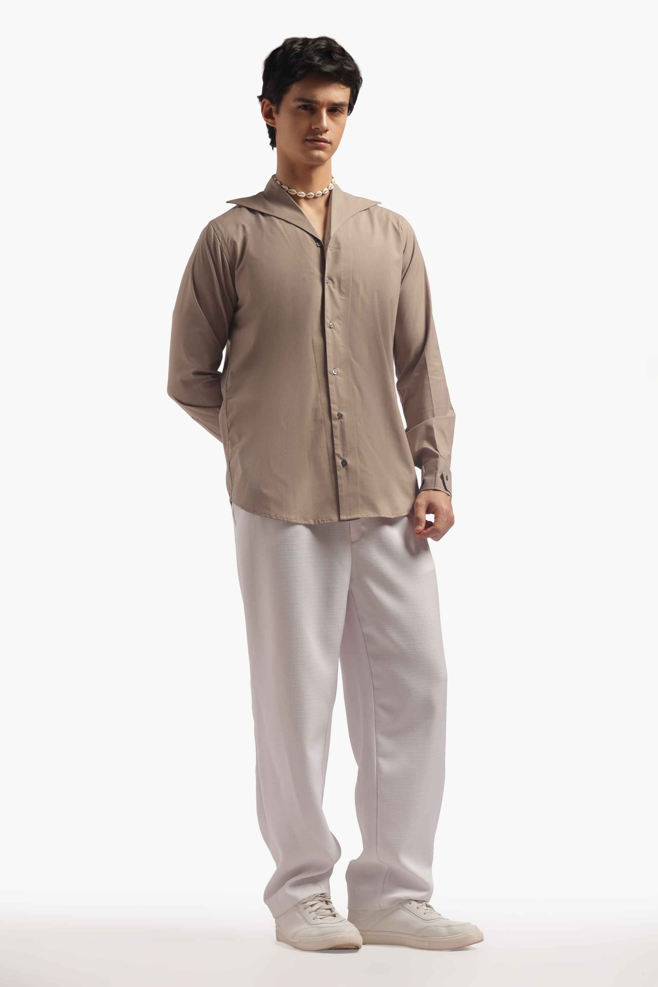 Soft Beige Sailor Collar Shirt