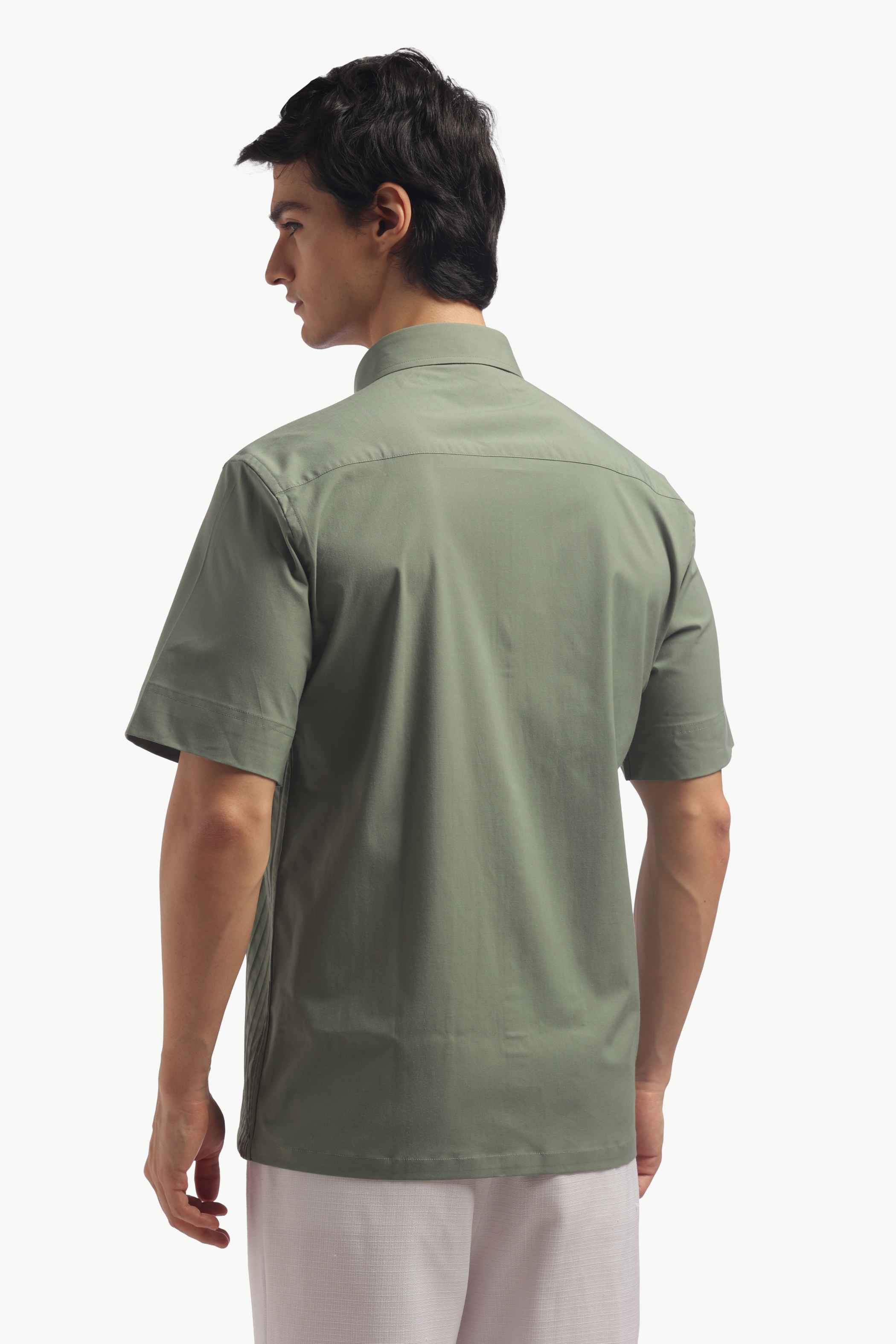 Muted Green Loose Fit Pintucks Shirt