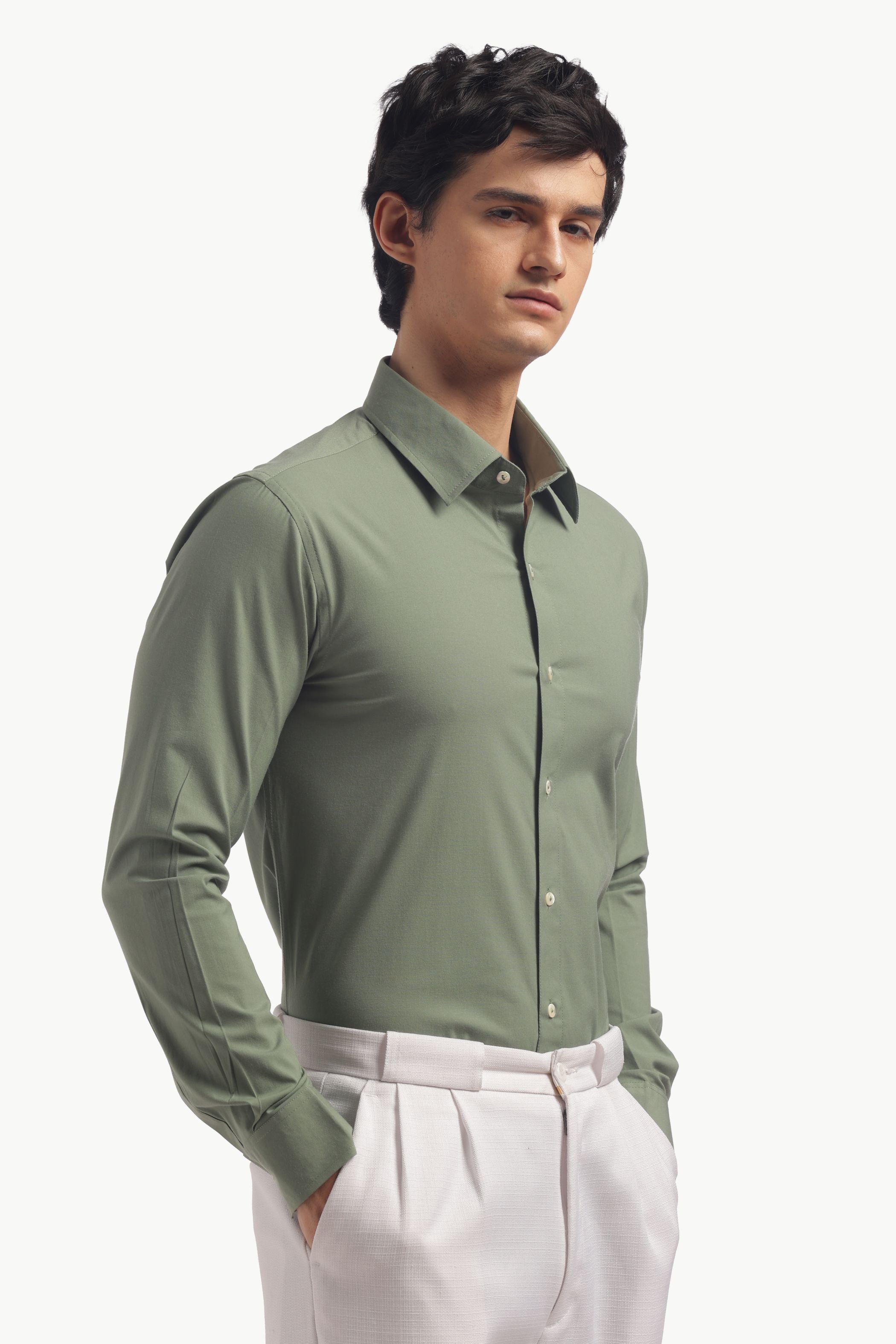 Muted Green Muscle Fit Classic Shirt