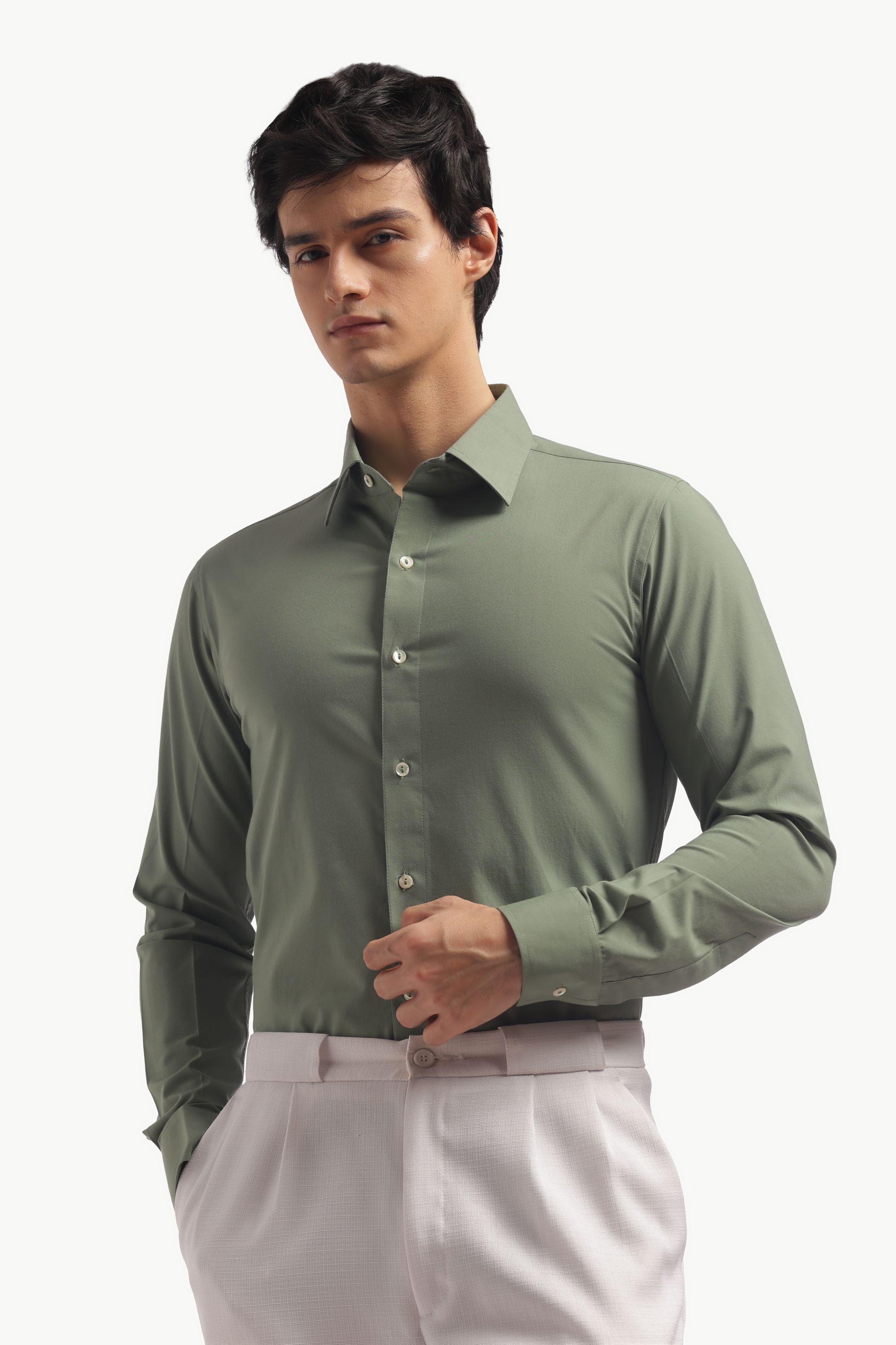 Muted Green Muscle Fit Classic Shirt