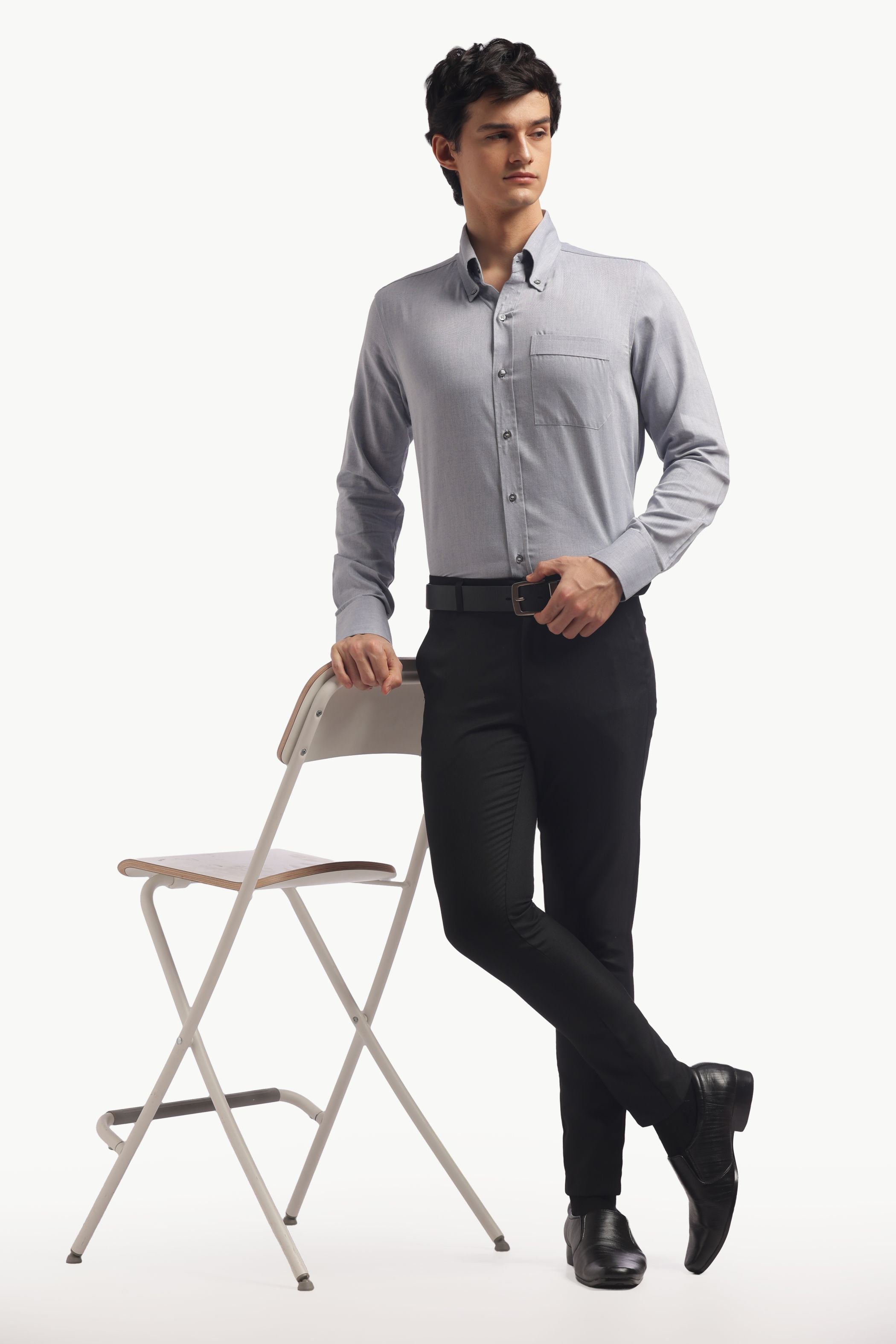 Pastel Blue Relax Fit Button Down Collar Shirt