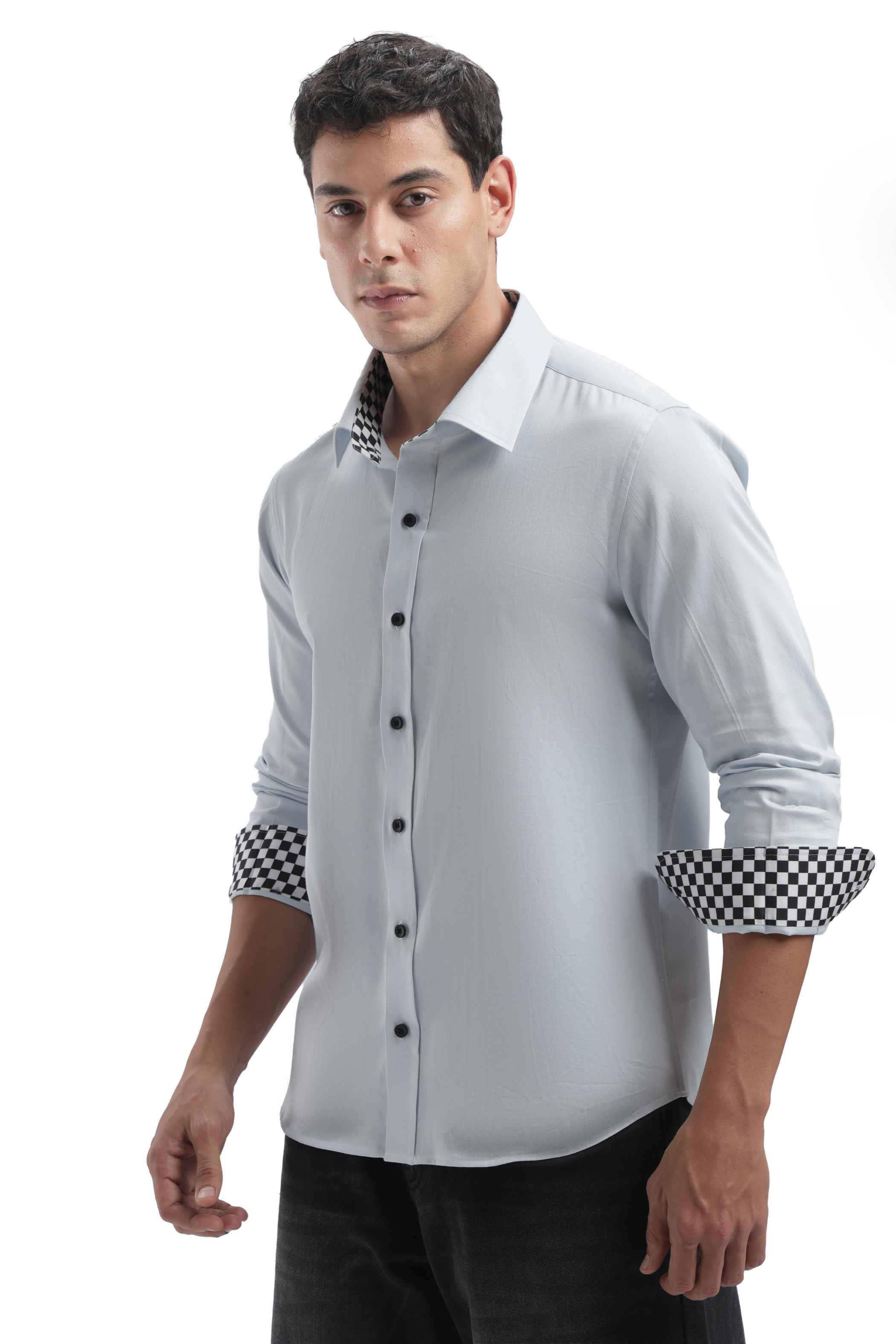 Light Blue Checks Detail Shirt