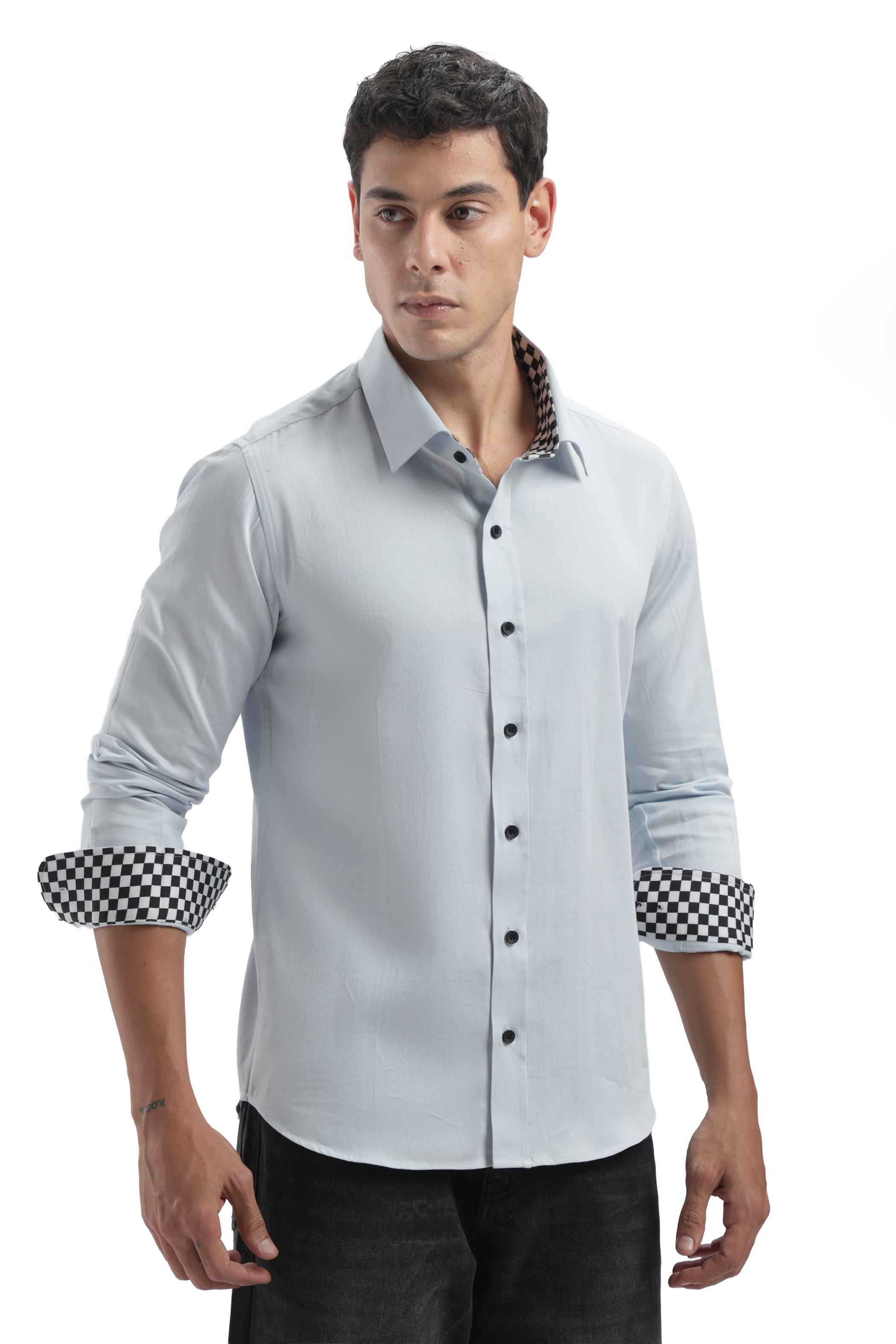 Light Blue Checks Detail Shirt