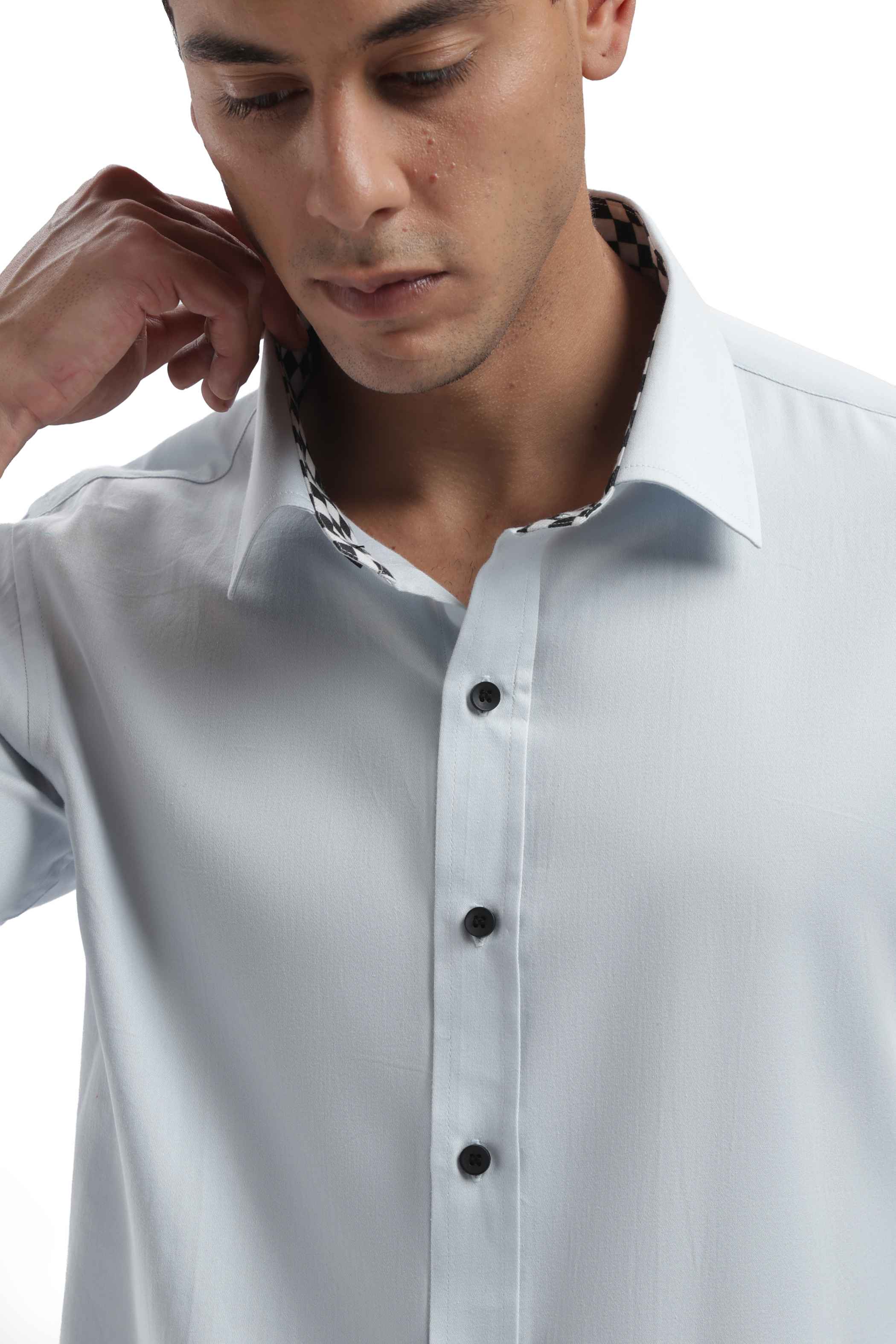 Light Blue Checks Detail Shirt