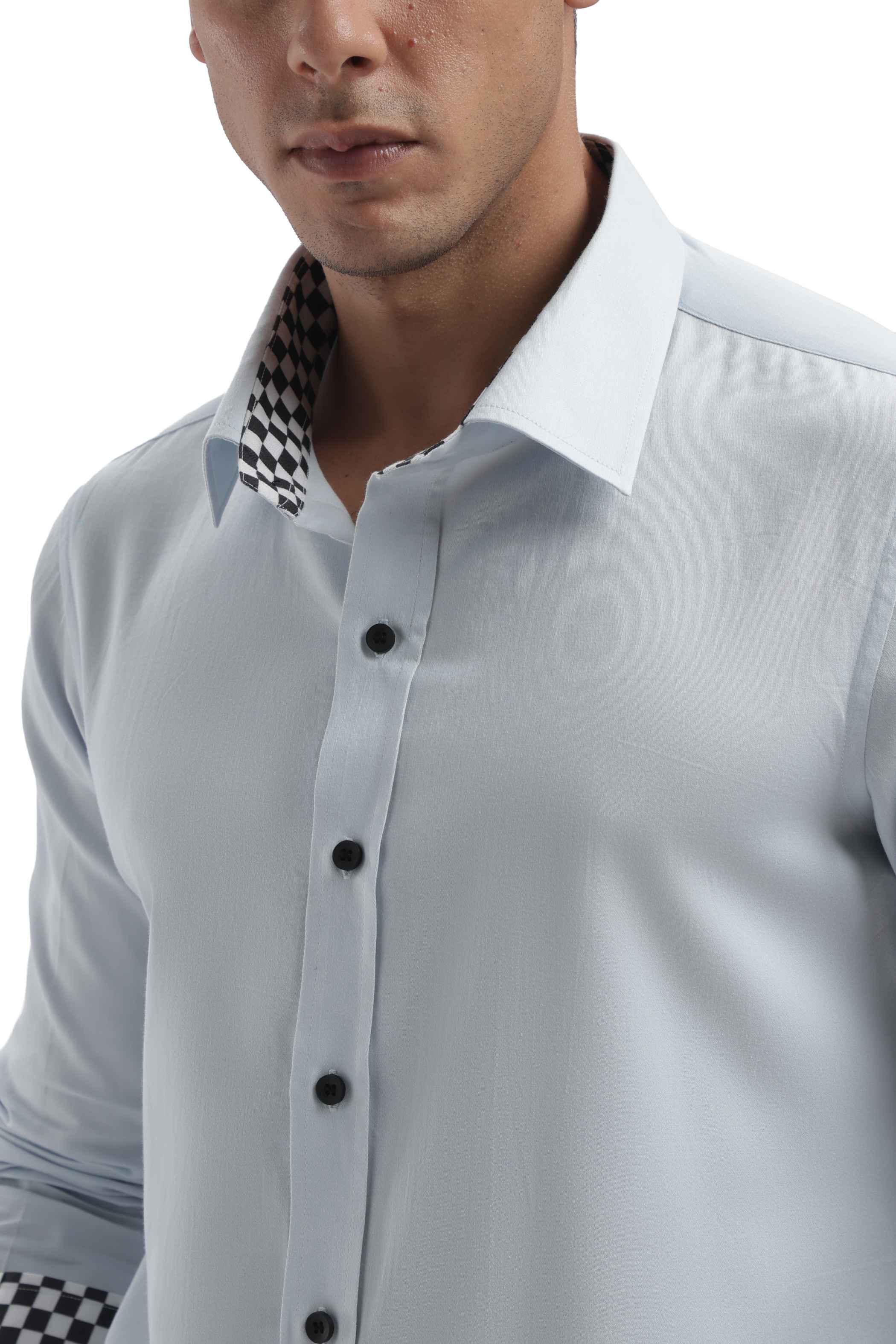 Light Blue Checks Detail Shirt