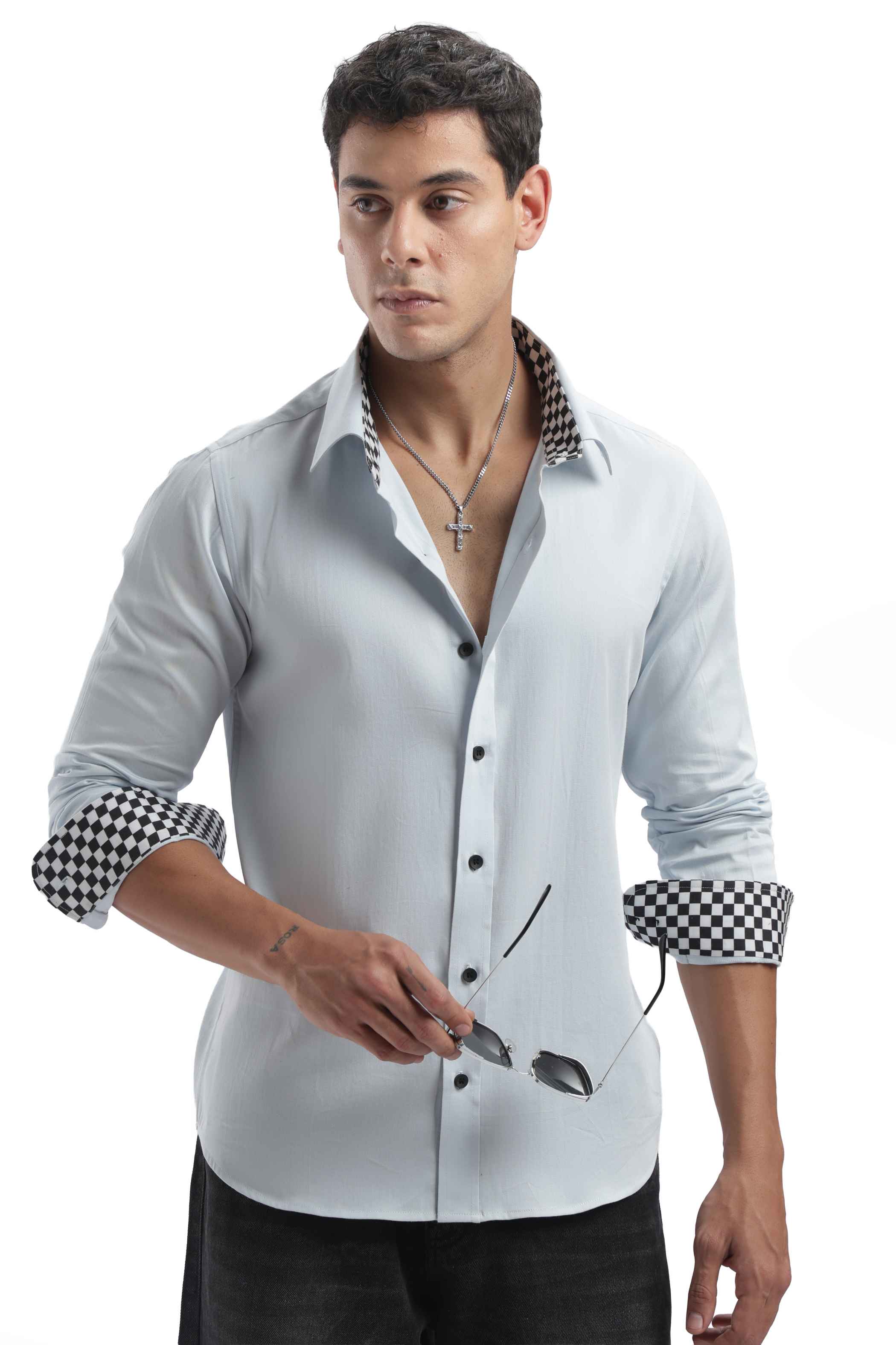 Light Blue Checks Detail Shirt