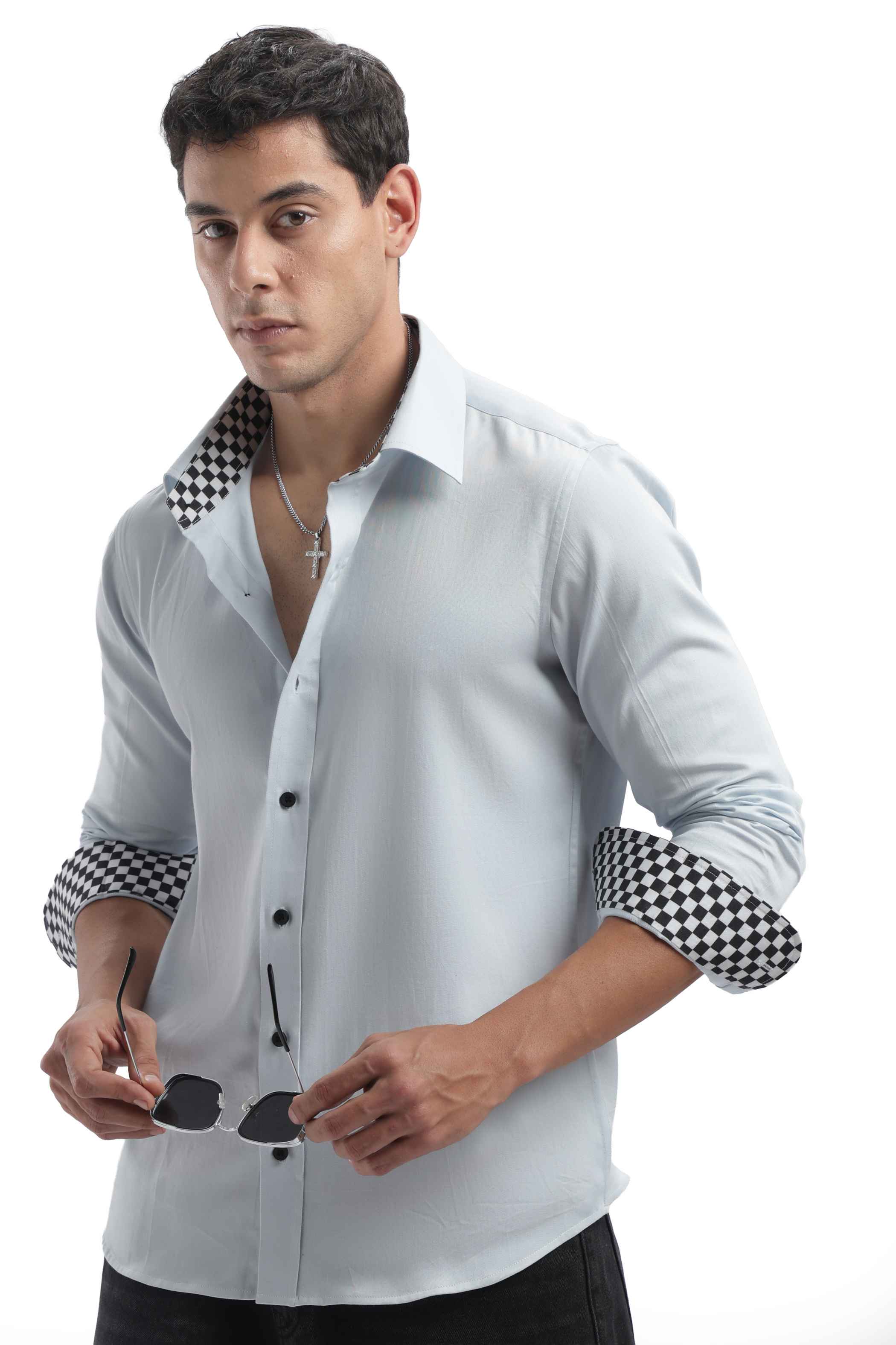 Light Blue Checks Detail Shirt