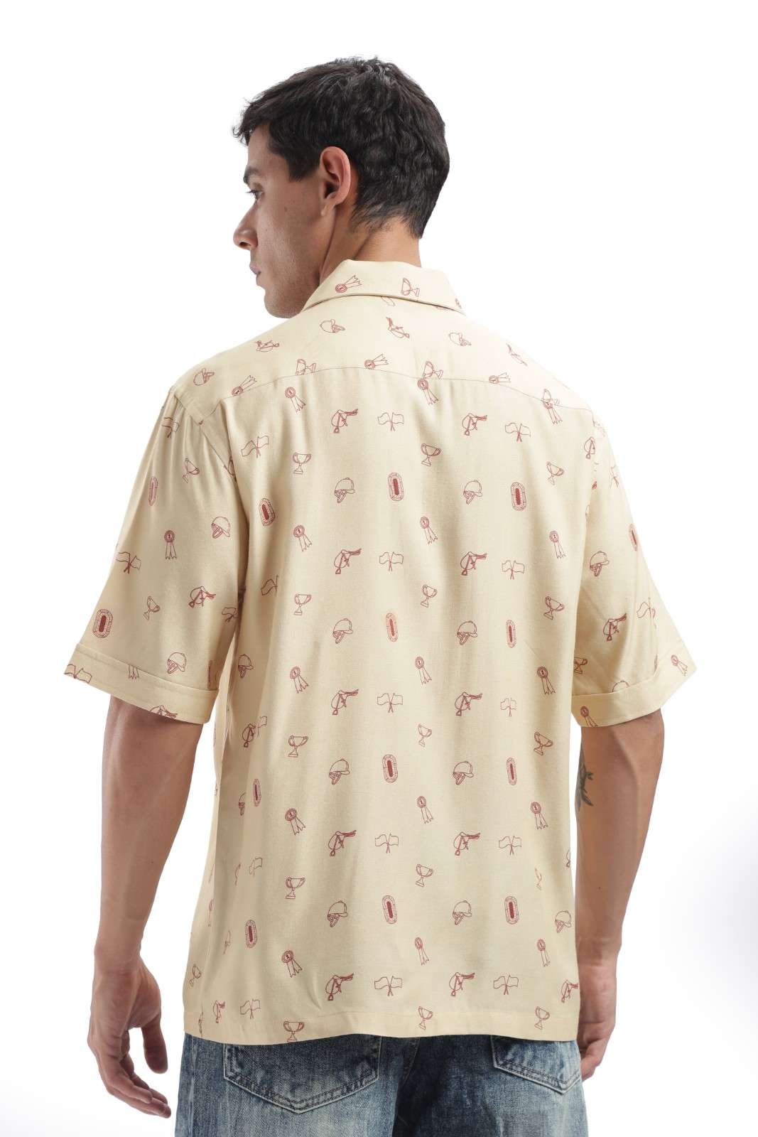 Beige Derby Print Baggy Shirt