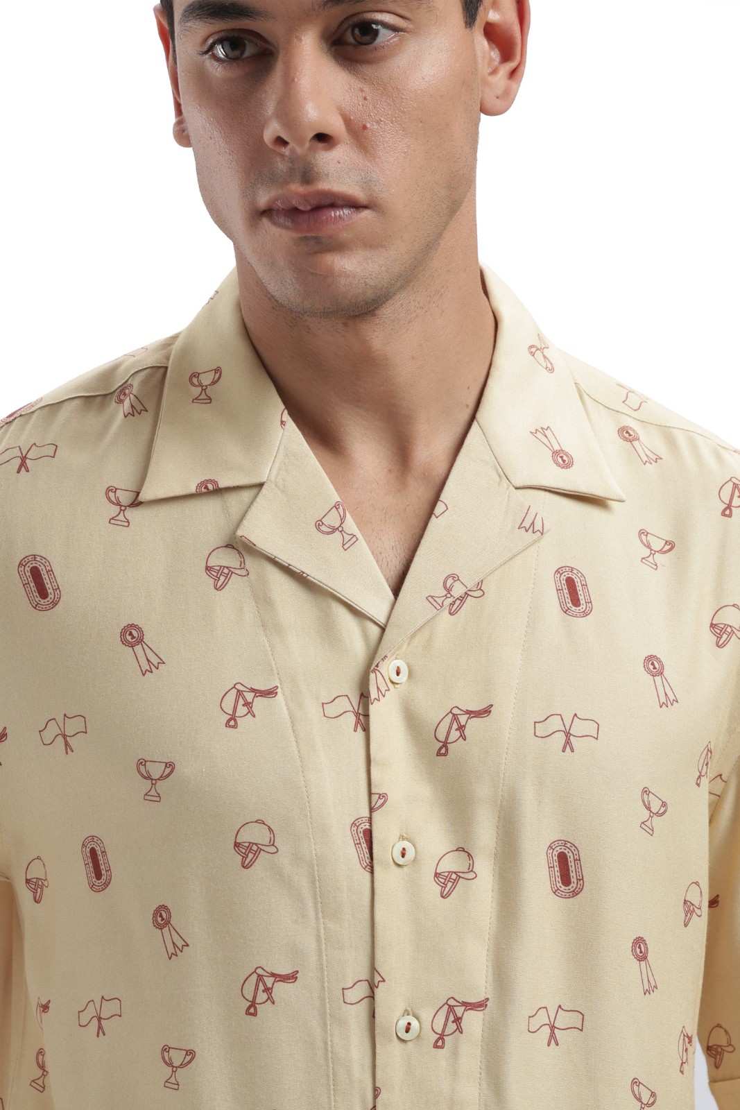 Beige Derby Print Baggy Shirt