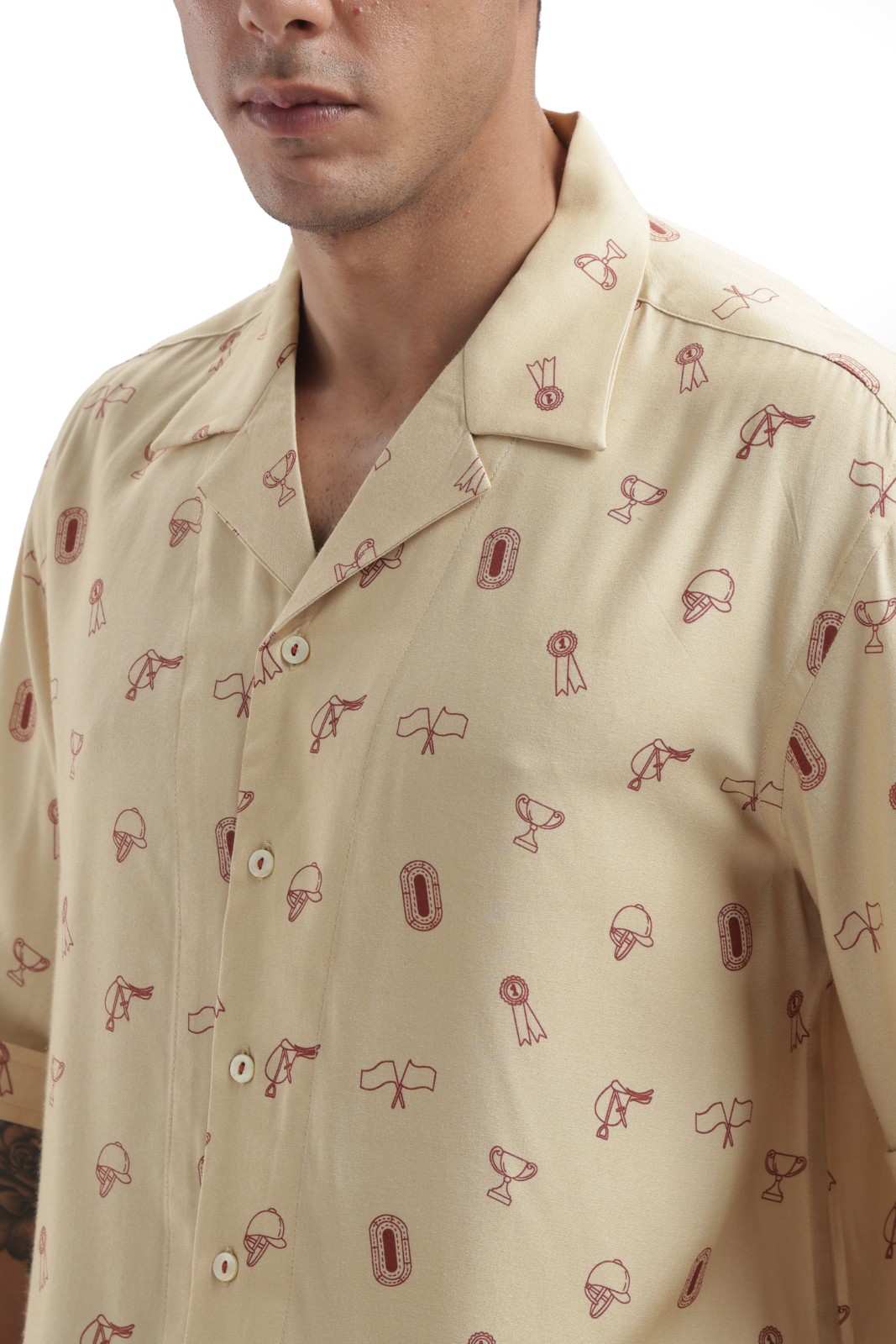 Beige Derby Print Baggy Shirt