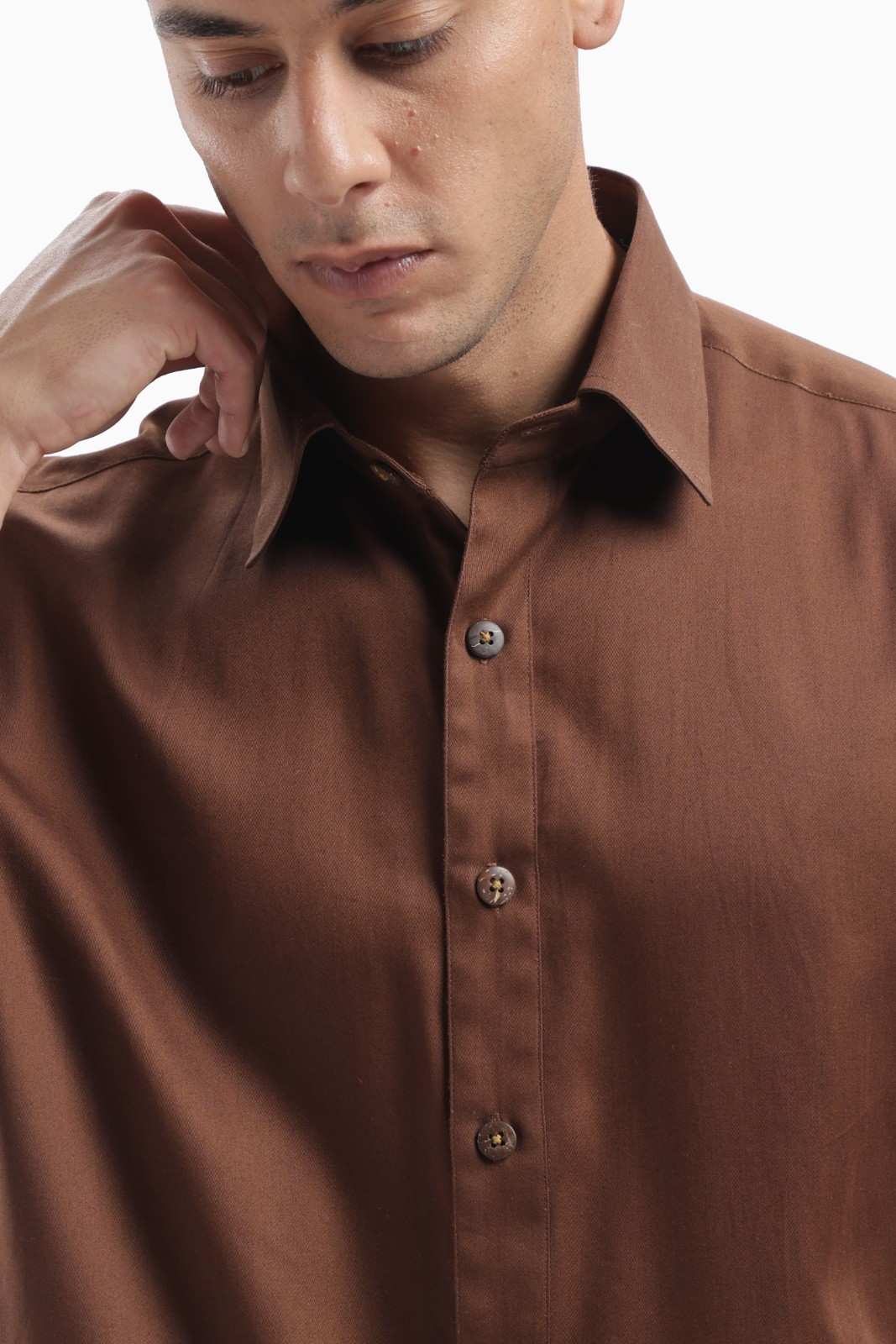 Brown Colour Block Pintucks Statement Shirt