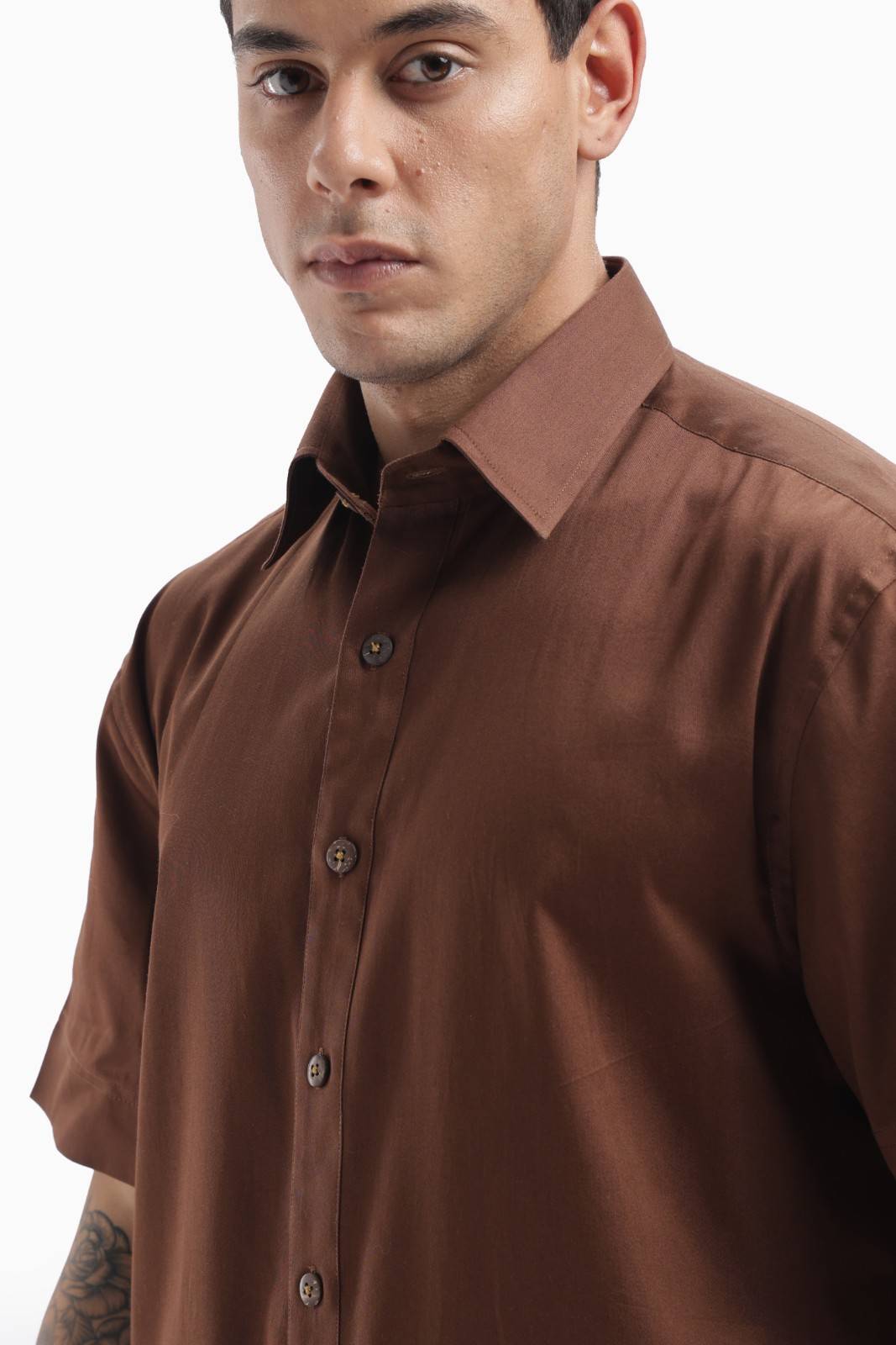 Brown Colour Block Pintucks Statement Shirt