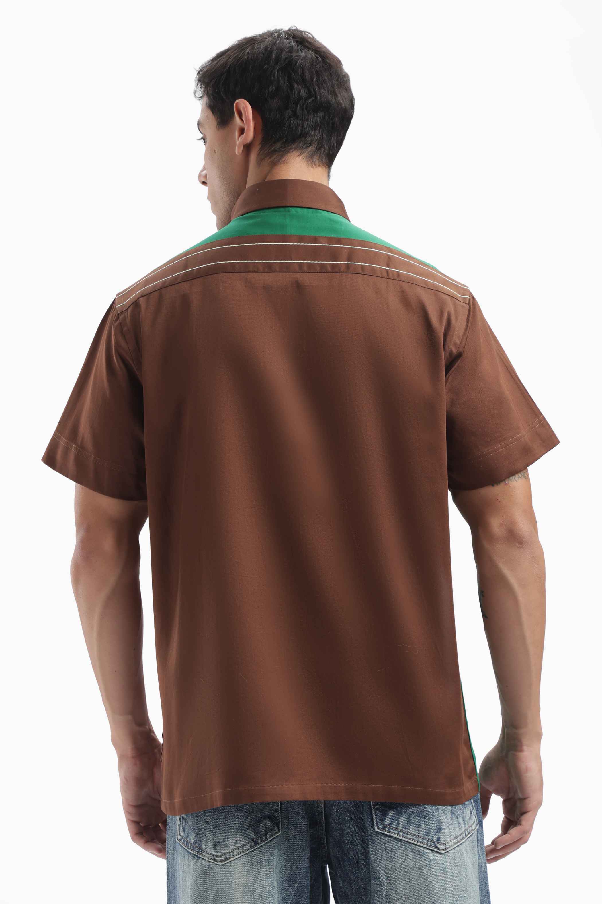 Brown Color Block Statement Shirt