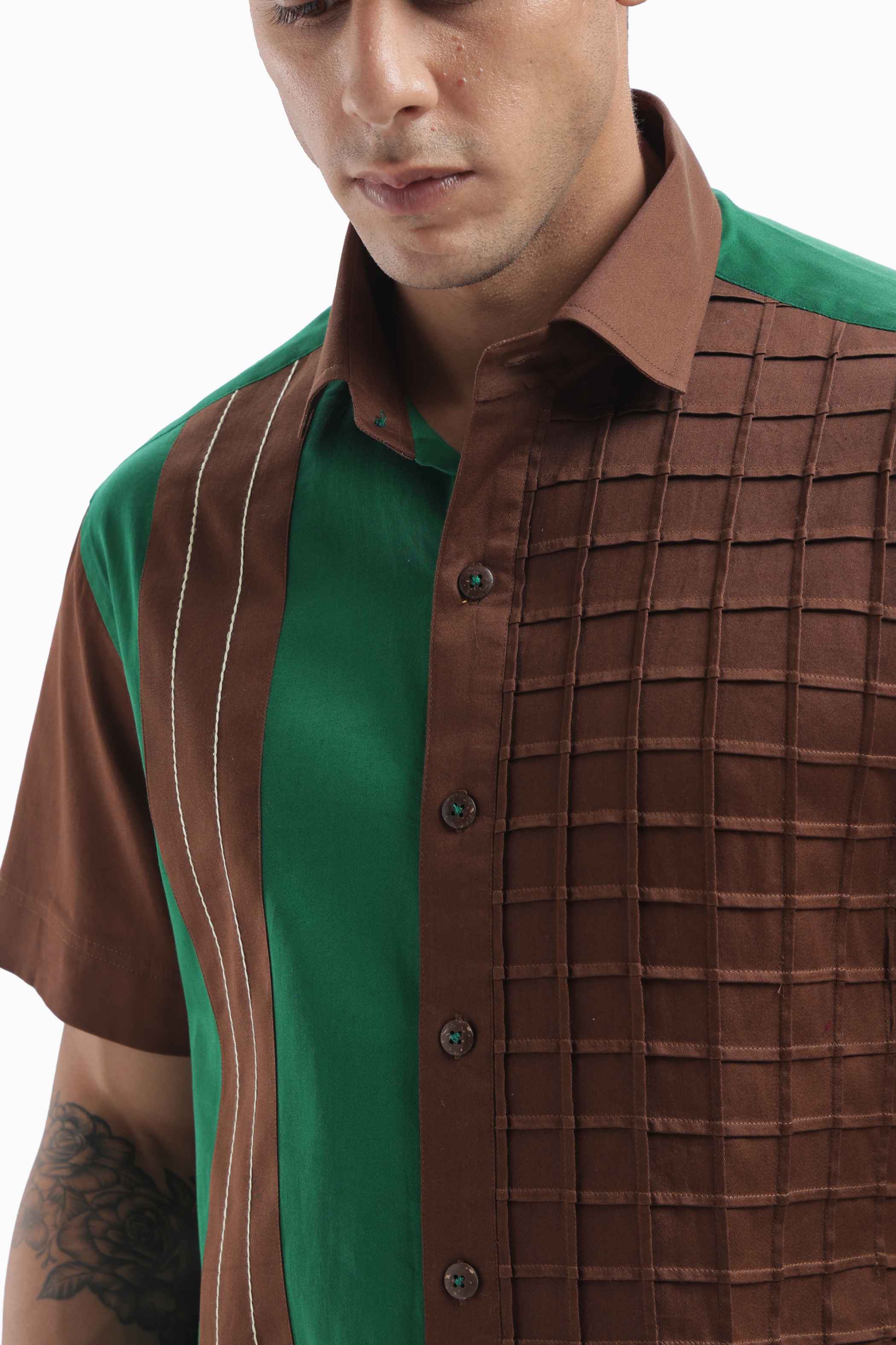 Brown Color Block Statement Shirt