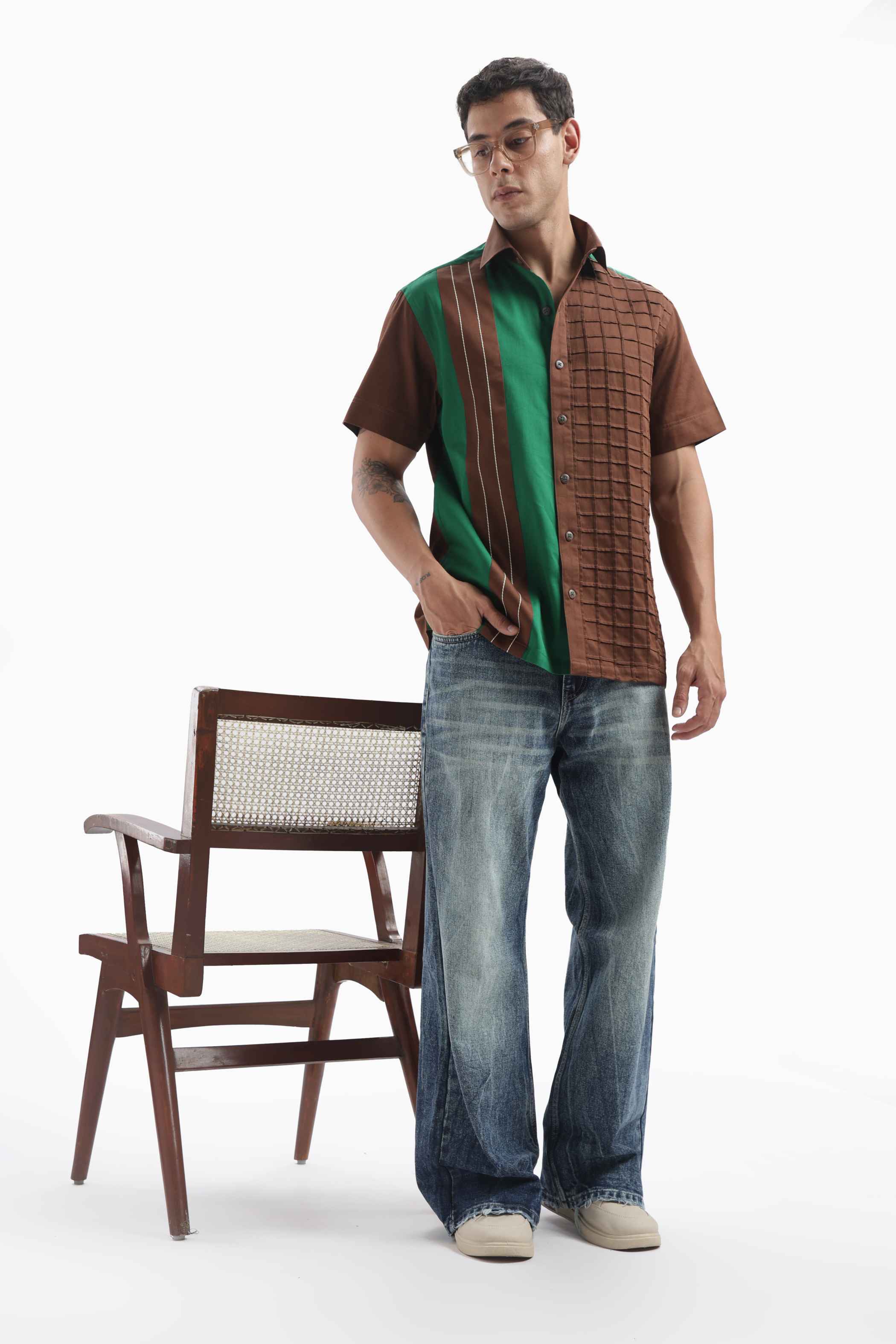 Brown Color Block Statement Shirt
