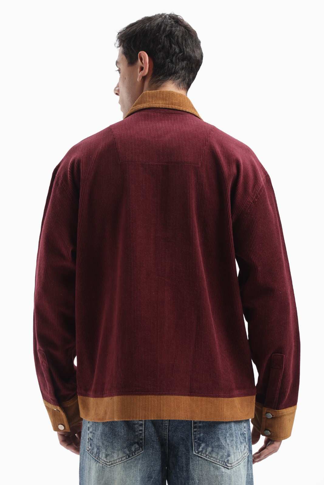 Wine Color Block Corduroy Jacket