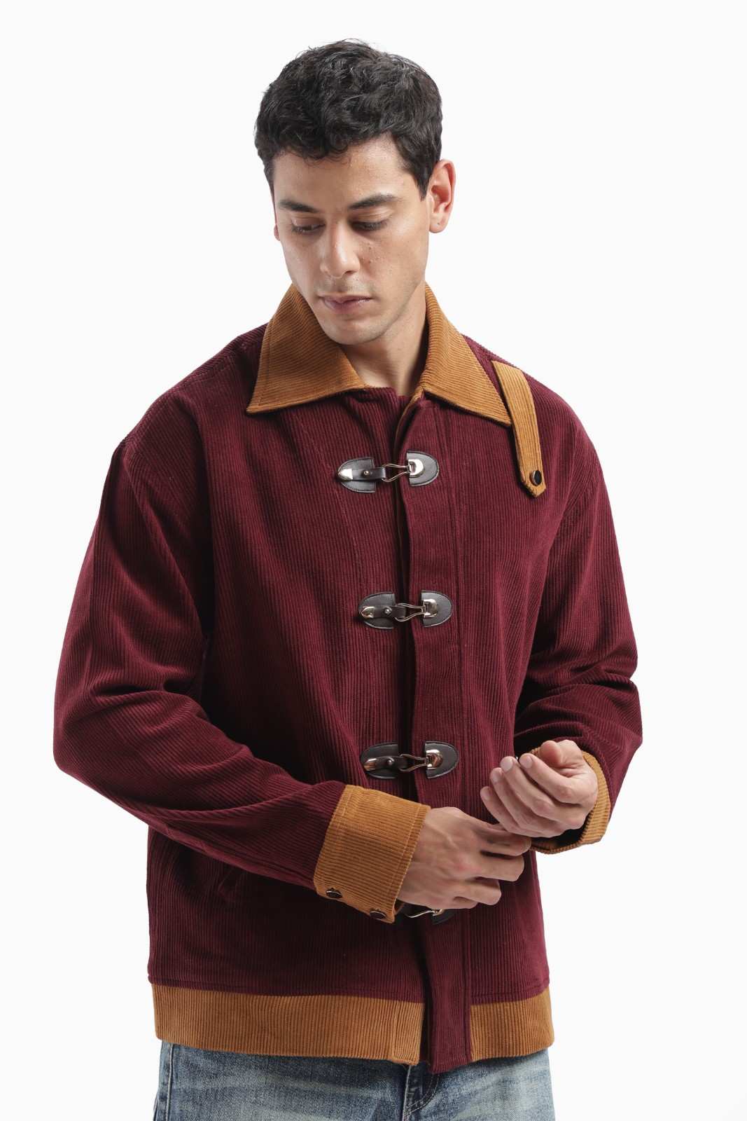 Wine Color Block Corduroy Jacket