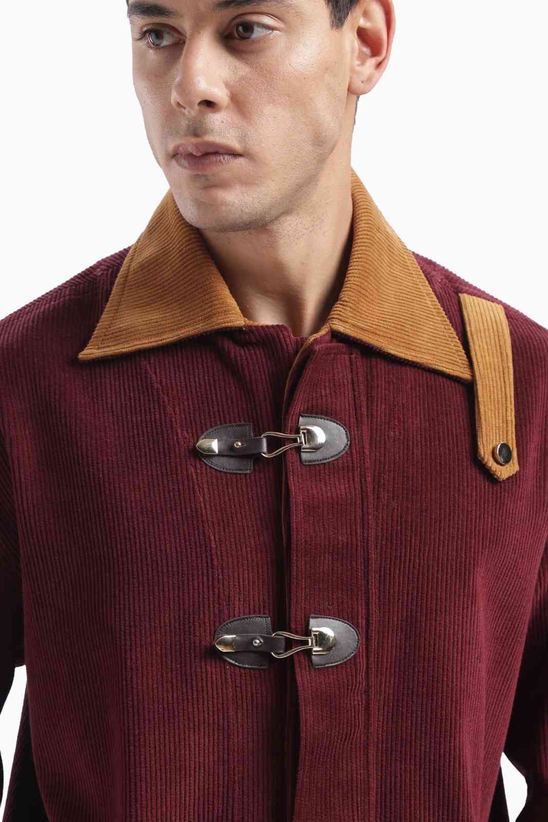 Wine Color Block Corduroy Jacket