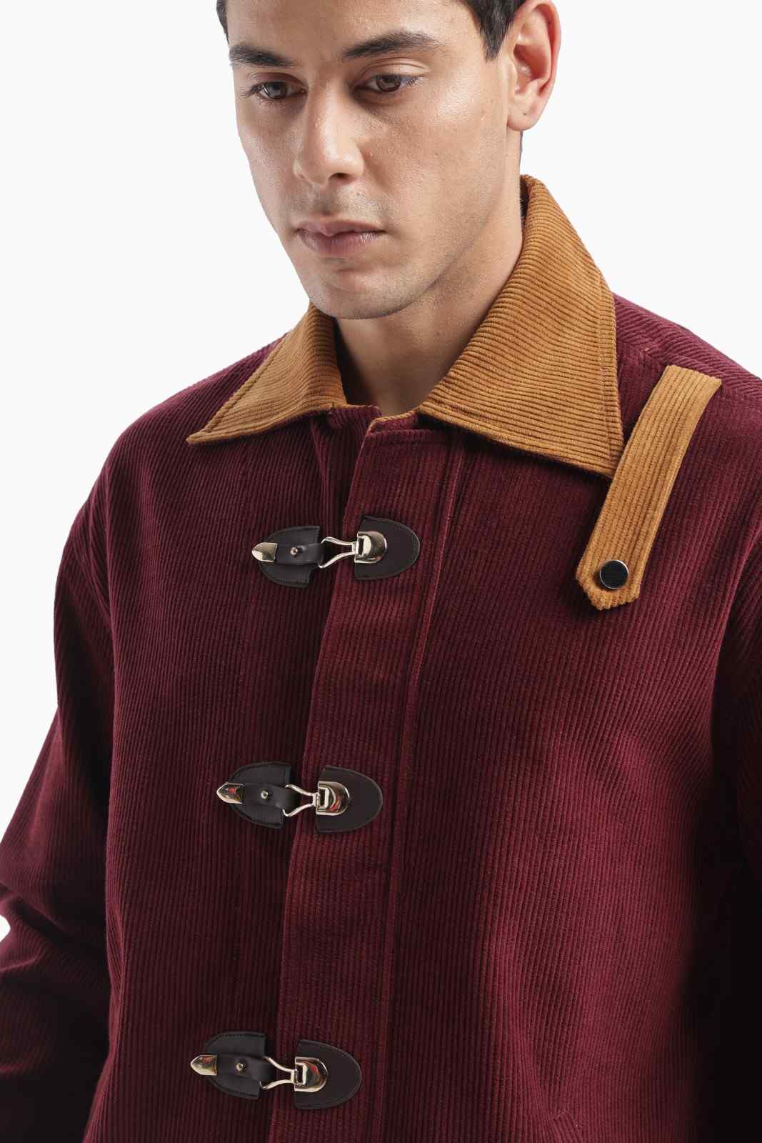Wine Color Block Corduroy Jacket