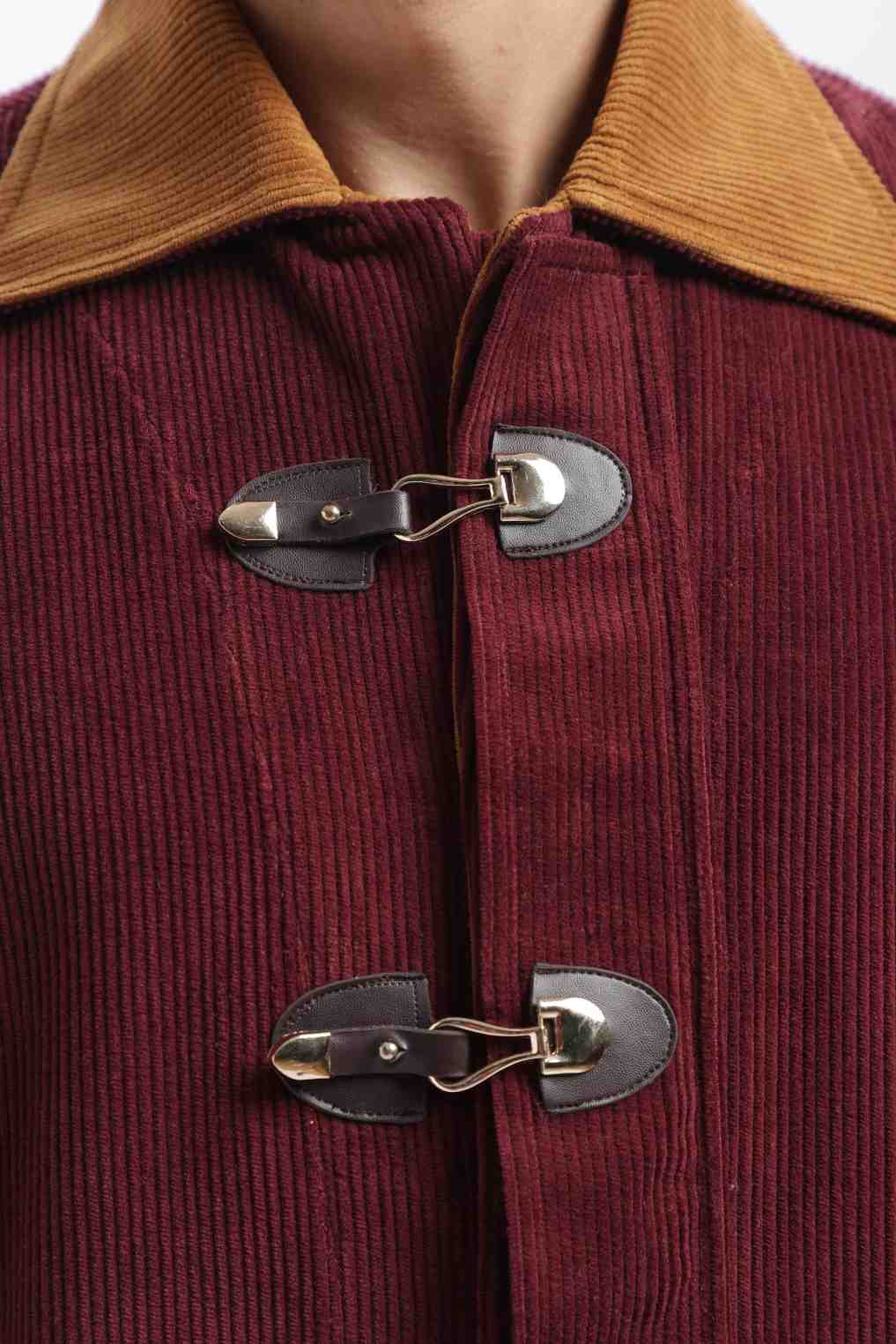 Wine Color Block Corduroy Jacket