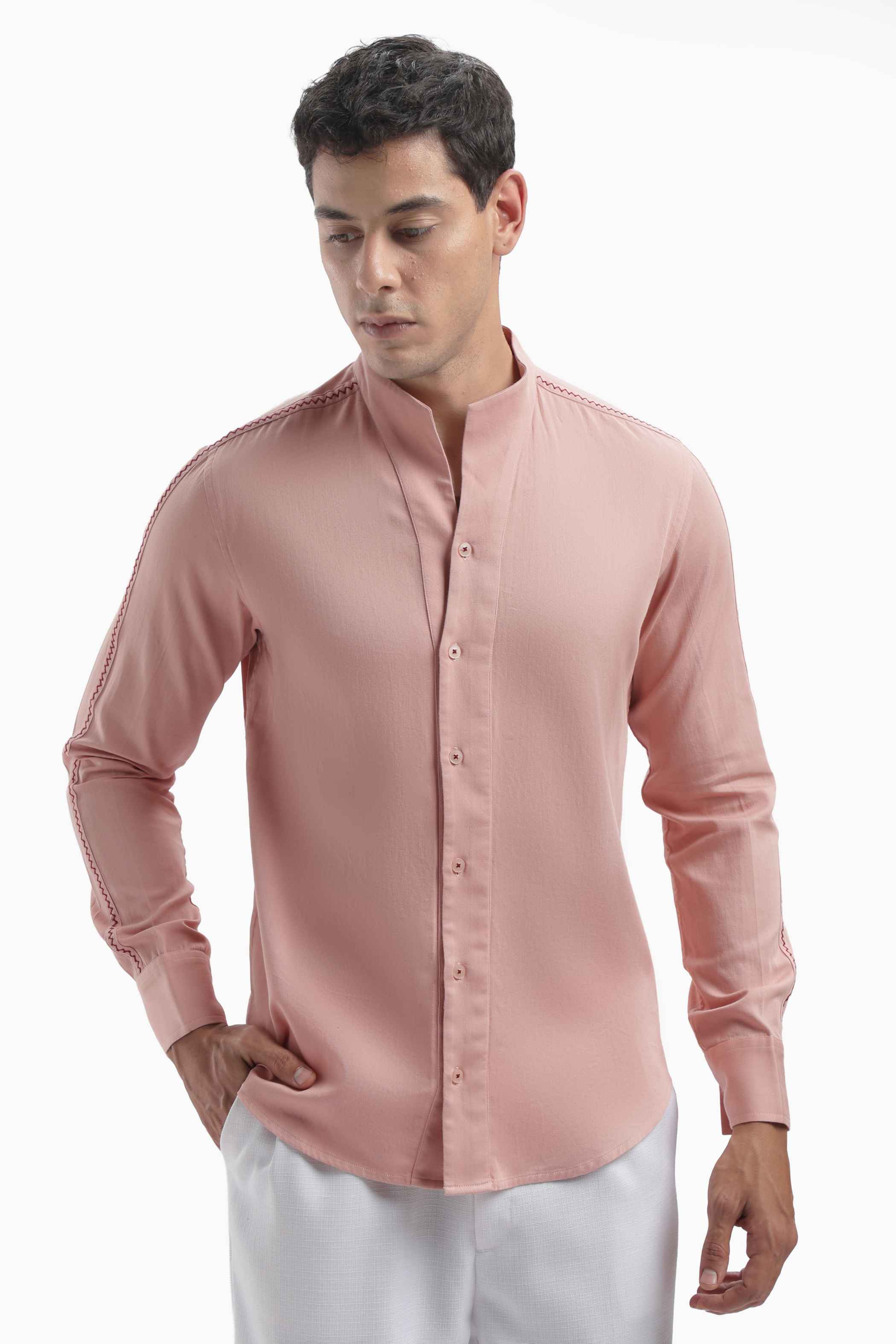 Pink High Collar Shirt