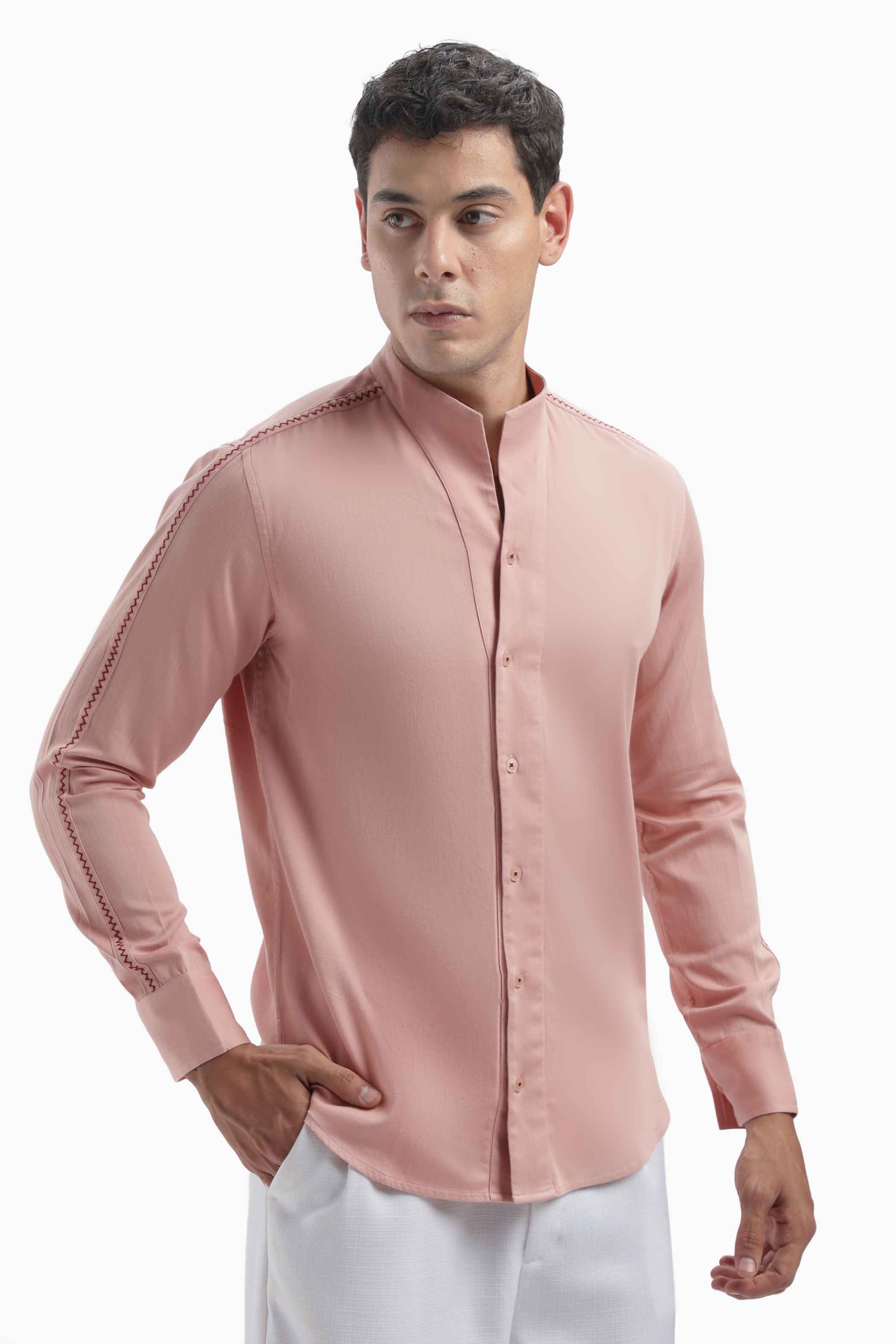 Pink High Collar Shirt