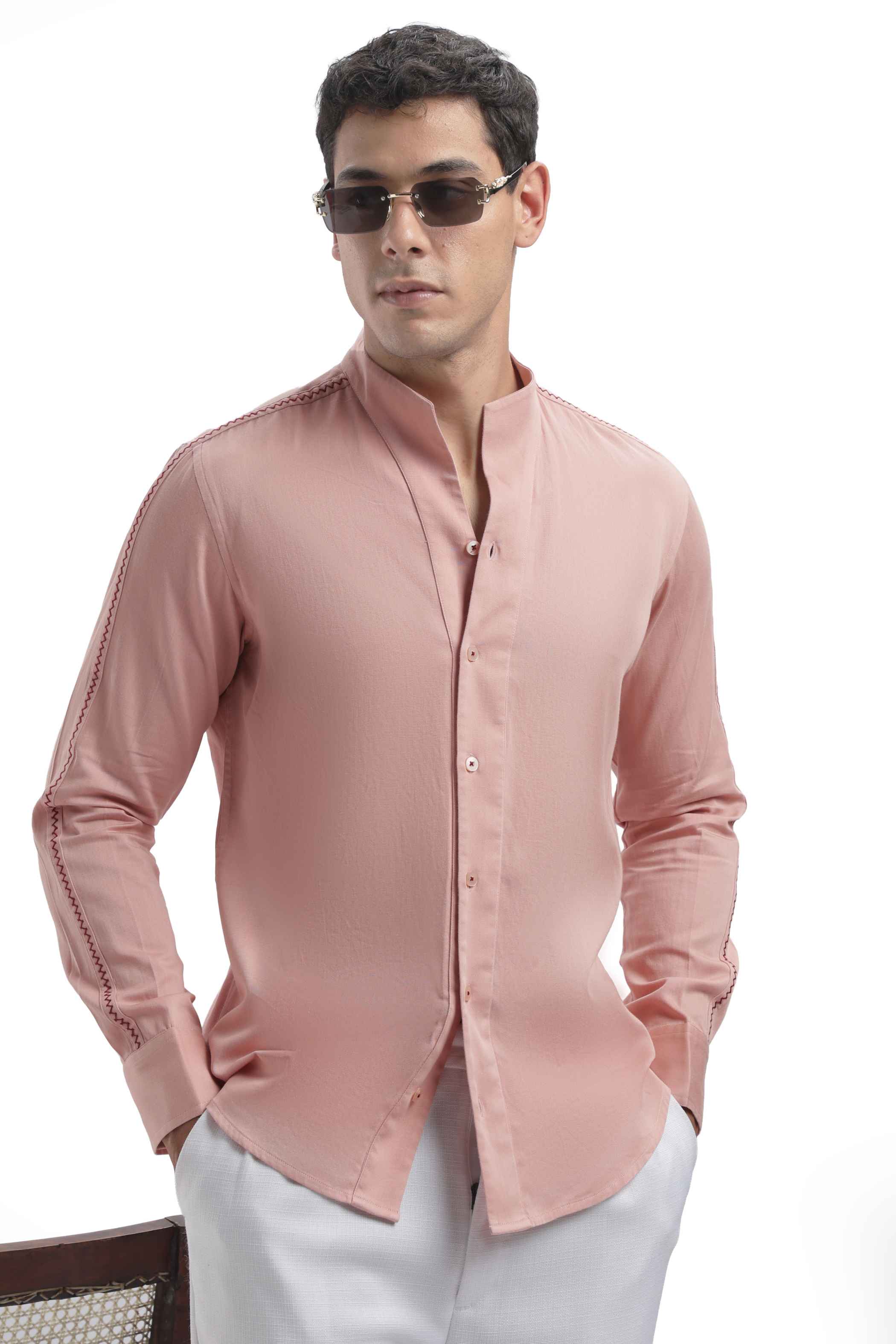Pink High Collar Shirt