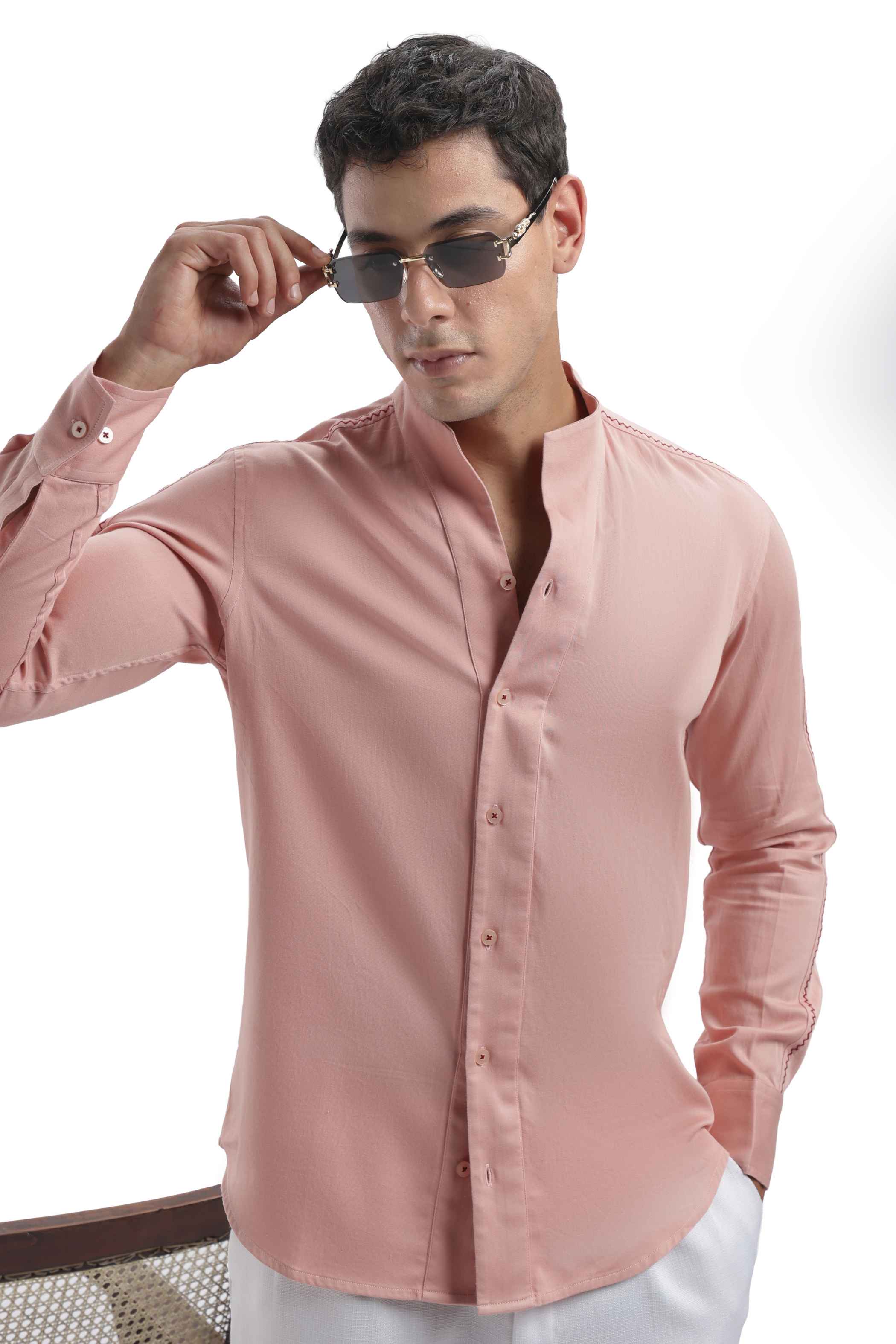 Pink High Collar Shirt