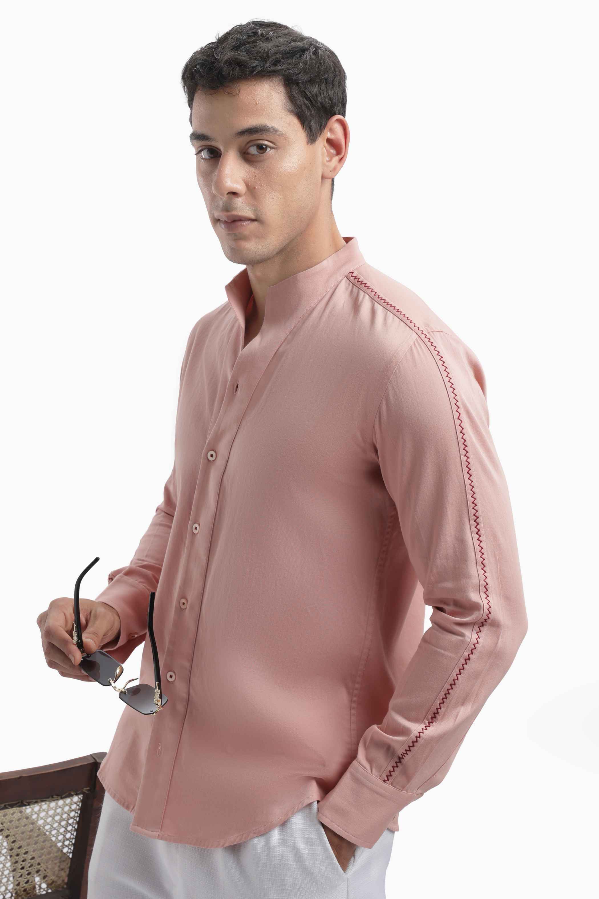 Pink High Collar Shirt