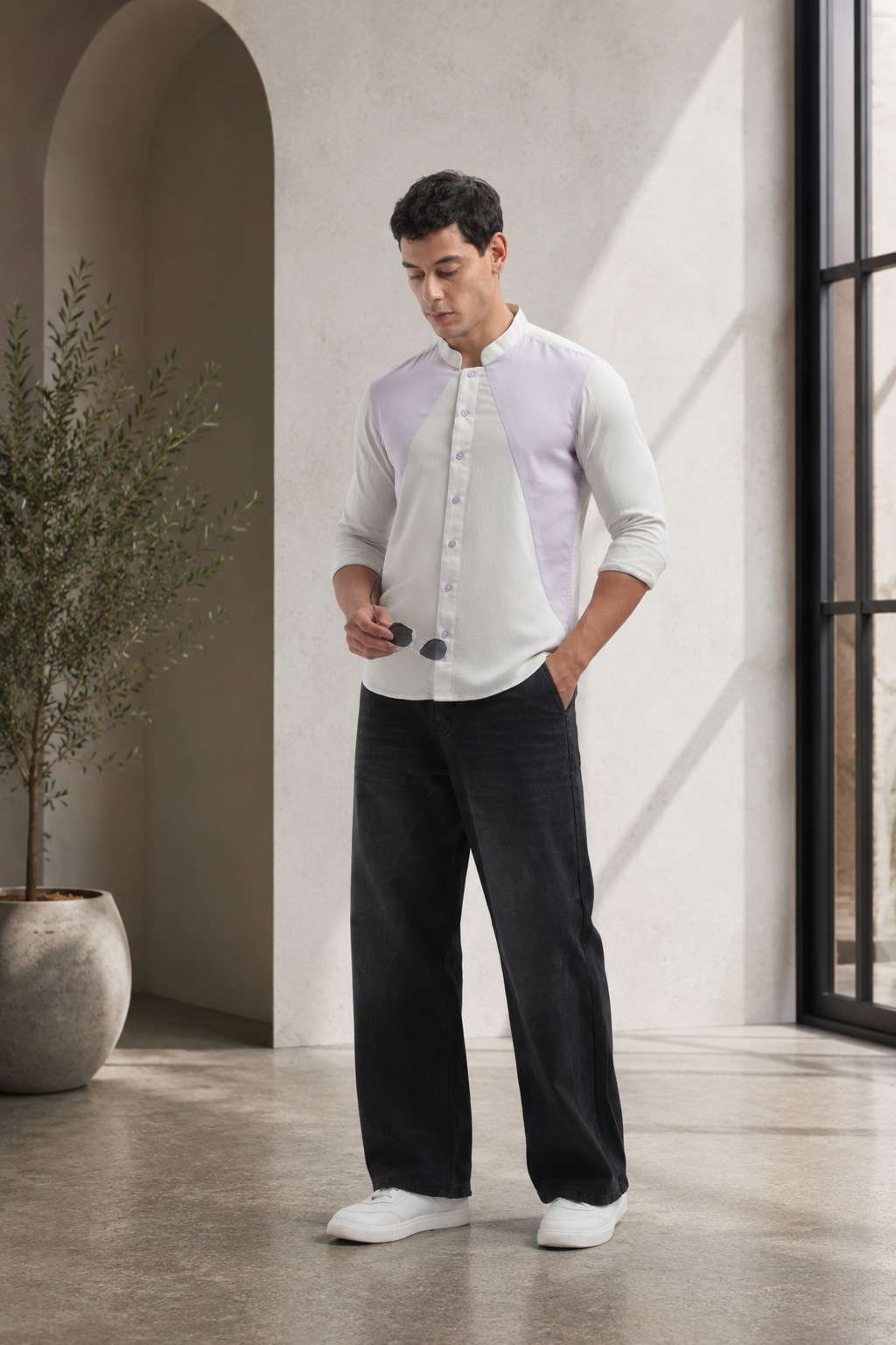 Light Grey Color Block Shirt