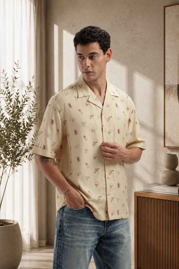 Beige Derby Print Baggy Shirt