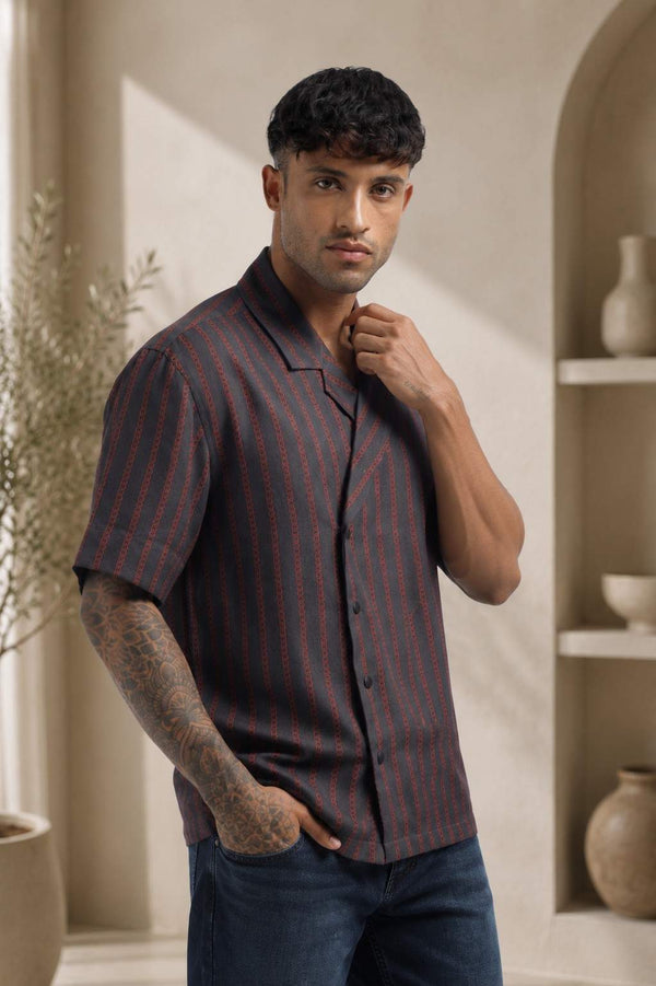 Charcoal Black Chain Print Baggy Shirt