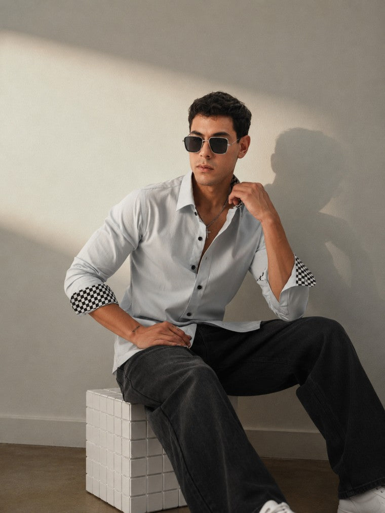 Light Blue Checks Detail Shirt